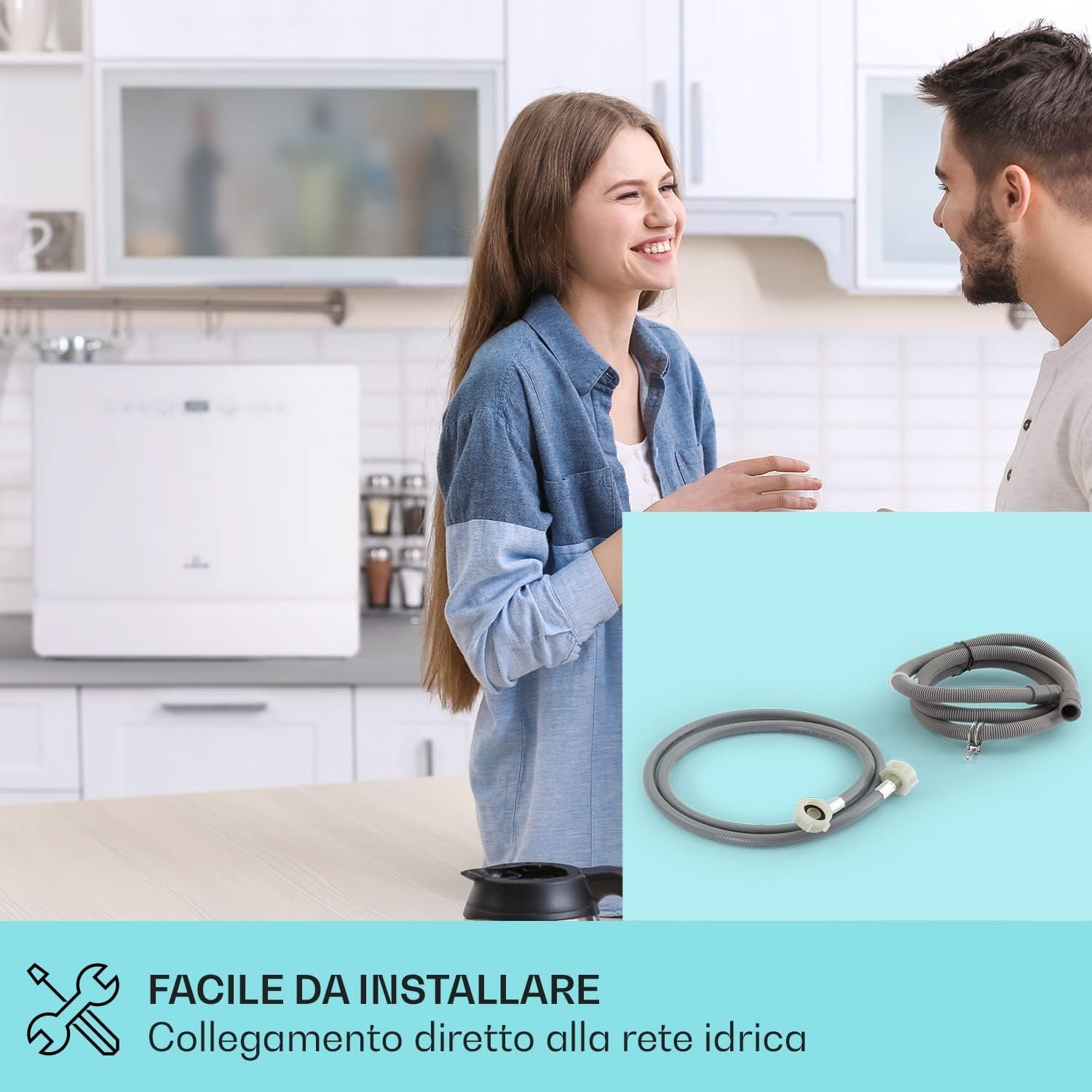 Klarstein Lavastoviglie 5 Coperti, Libera Installazione Silenziosa con 6 Programmi di Lavaggio, Piccola, Mini da Tavolo Compatta e Facile da Installare, Vetro, Bianco