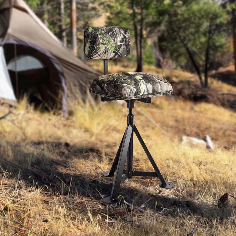 360Deg Camo Swivel Hunting Chair For Outdoor Activities Height Adjustable Tripod Blind Stool Chair With Detachable Backrest Padded Seat - Comfortable And Ergonomic Design
