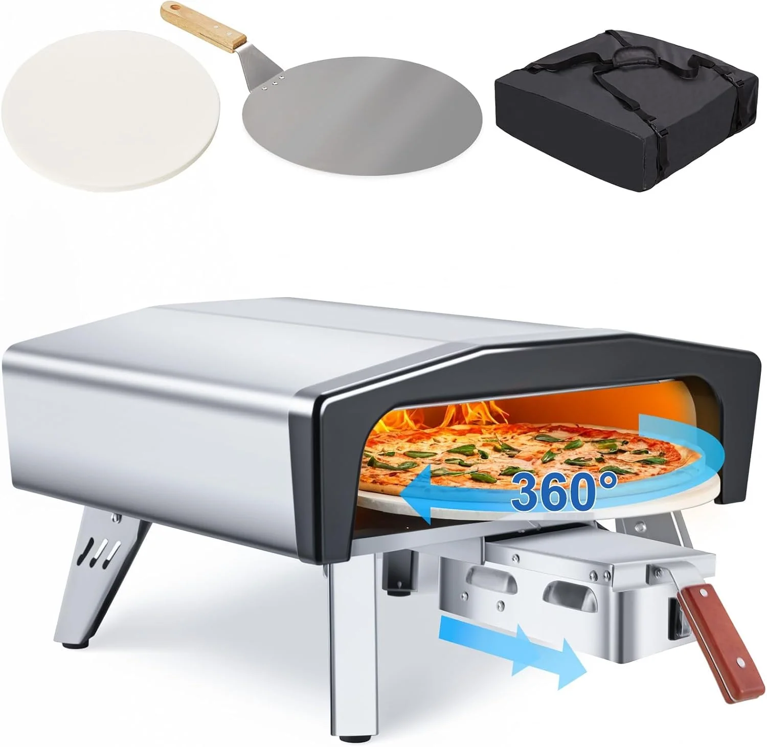 AVAWING Pizzaofen, 20 Zoll, 50,8 cm, Schwarz, Gas mit Drehfunktion, 500 Grad tragbarer mit Gas Outdoor mit Klappbaren Beinen