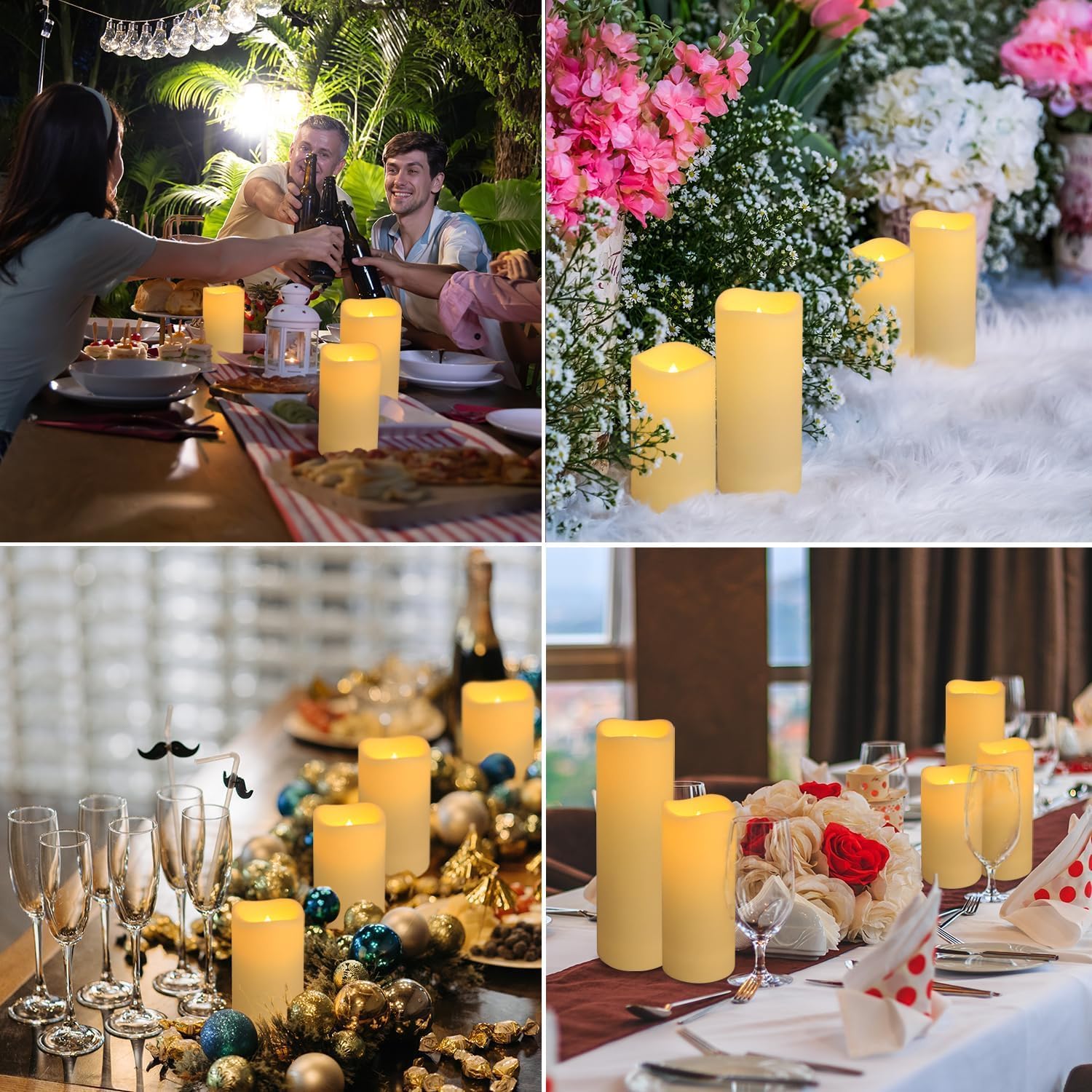 Set mit 96 wasserdichten flammenlosen Kerzen für den Außenbereich, LED-Kerzen mit 4 Fernbedienungen und Timer, (H 10,2 cm, 12,7 cm, 15,2 cm x T 5,6 cm), für Halloween, Hochzeit, Festival