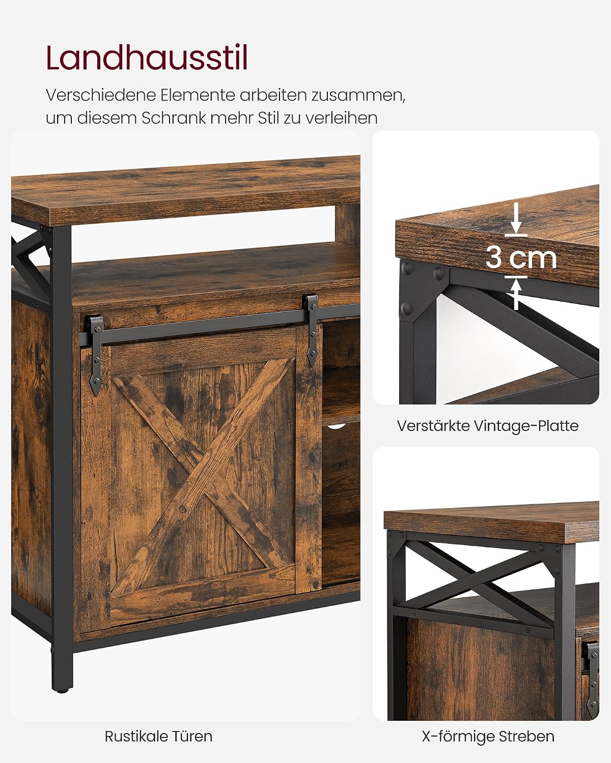 VASAGLE TV-Schrank mit Metallgestell und Schiebetüren im Industrial-Stil