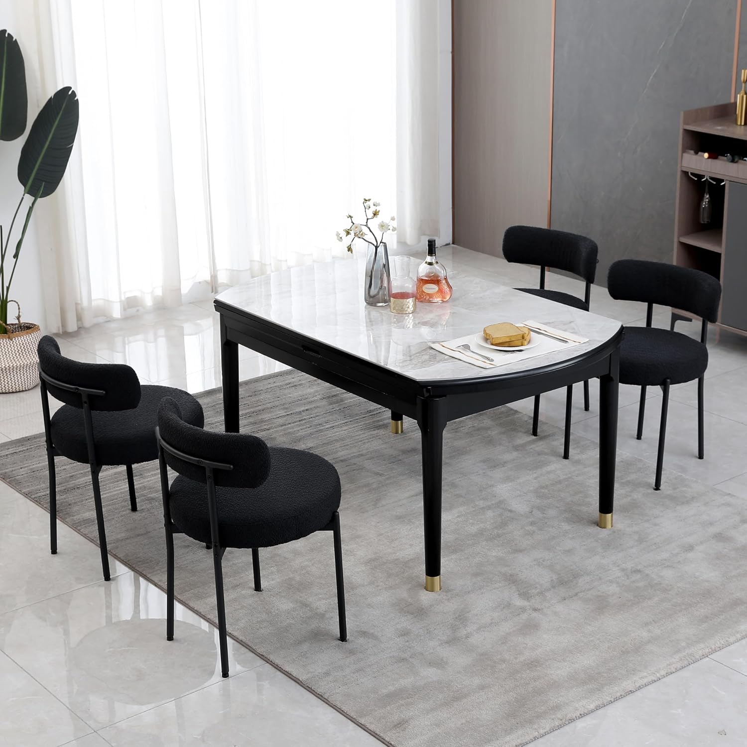 Set di 4 sedie sala da pranzo Sedie Imbottite Sedie da cucina con schienale moderne, Adatte per Sala da Pranzo, Cucina, Nero