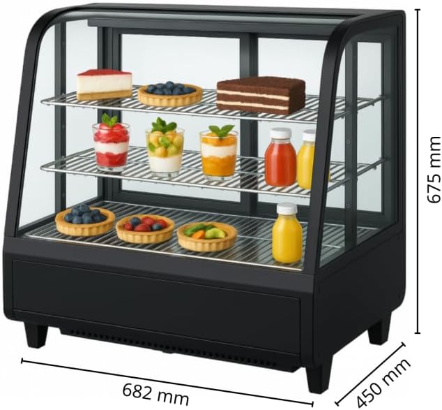 Générique Vetrina refrigerata da appoggio 100 l - nero - 0/+12 °C - Fredda ventilata - Illuminazione a LED - 2 ripiani regolabili - Doppia vetrata