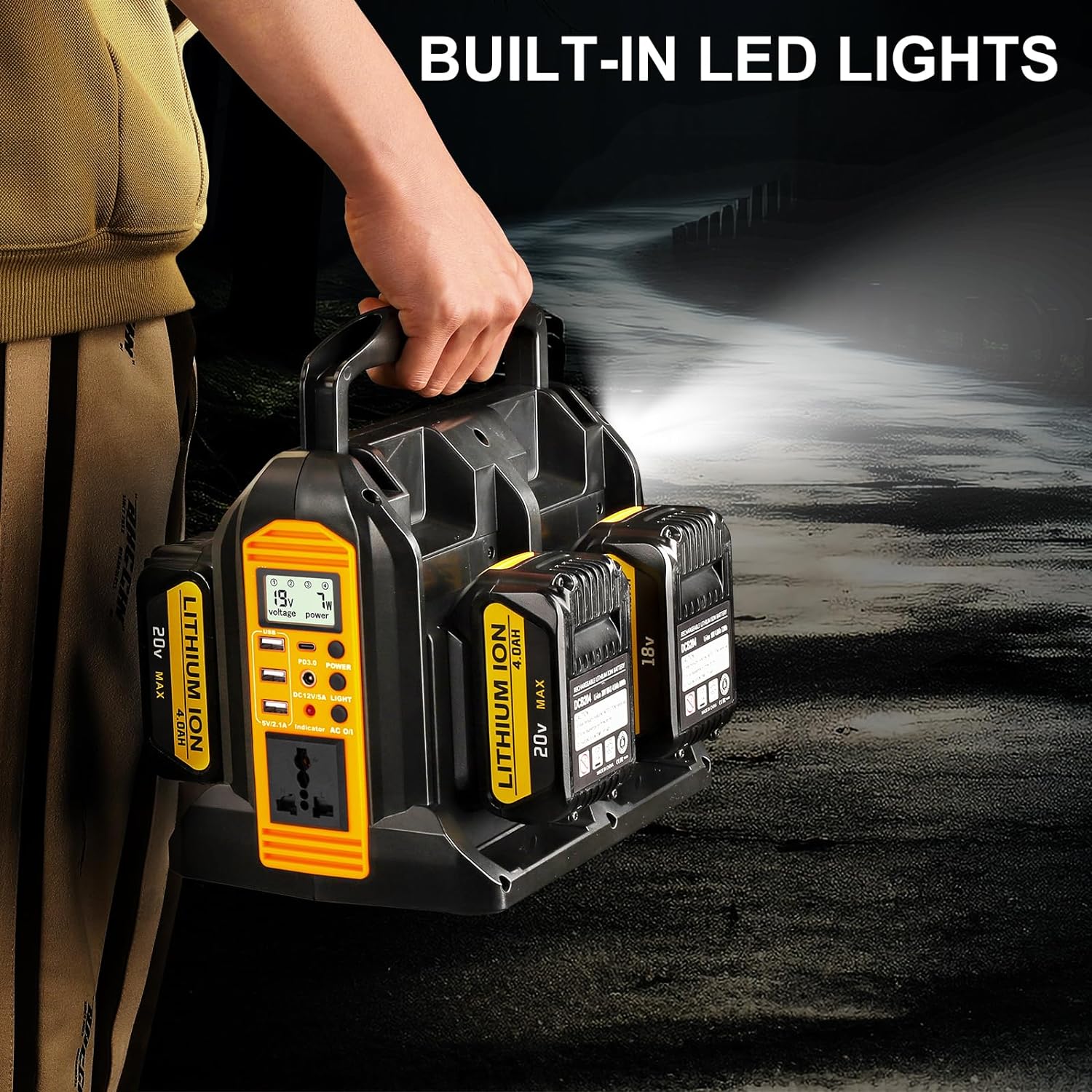350W Portable Power Inverter for Green Blob Fishing Lights, powered by Dewalt 20v & 60v Batteries, batteries not included