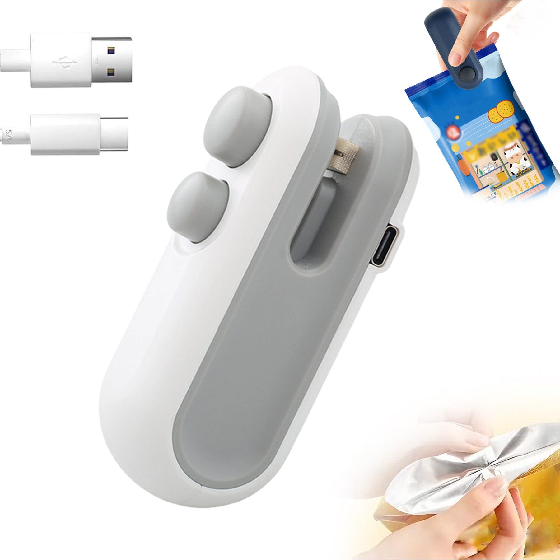 Vakuumierer 2 in 1 Folienschweißgerät, Wiederaufladbar, Mini Bag Sealer