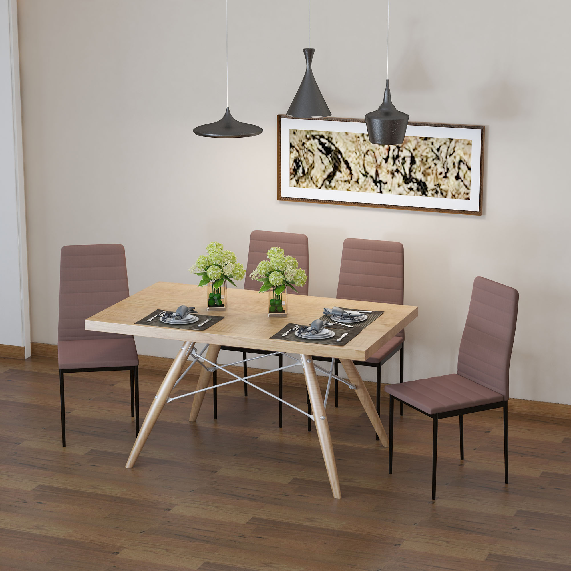 HOMCOM Set 4 Gepolsterte Stühle für Wohn- oder Esszimmer, Moderne Küchenstühle, aus Metall und Stoff in Khaki
