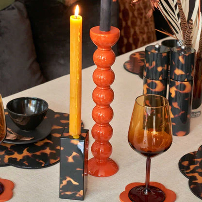 Large Faux Tortoiseshell Candlestick - High Gloss Lacquer