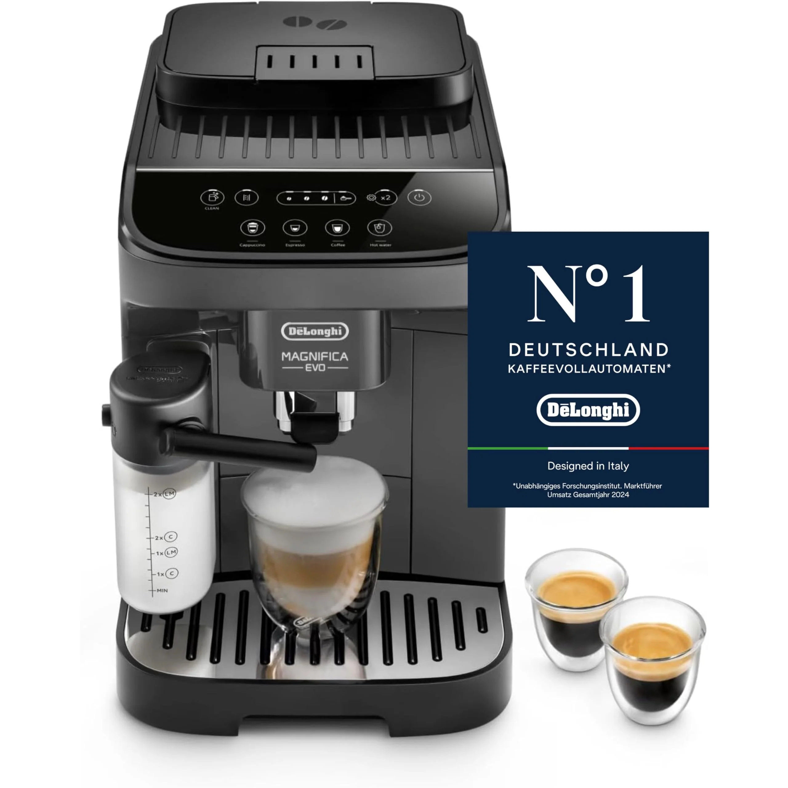 De'Longhi Magnifica Evo ECAM 292.81.B Kaffeevollautomat mit LatteCrema Milchsystem, 7 Direktwahltasten für Cappuccino, Espresso und weitere Kaffeespezialitäten, 2-Tassen-Funktion, Schwarz