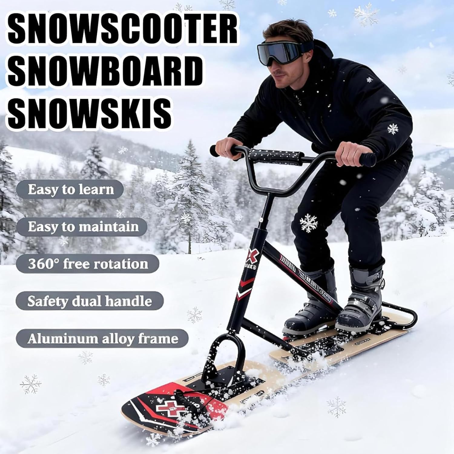 Schneescooter Schlitten mit Griff für Winter Outdoor Sport, All-Terrain Design mit hoher Gewichtskapazität
