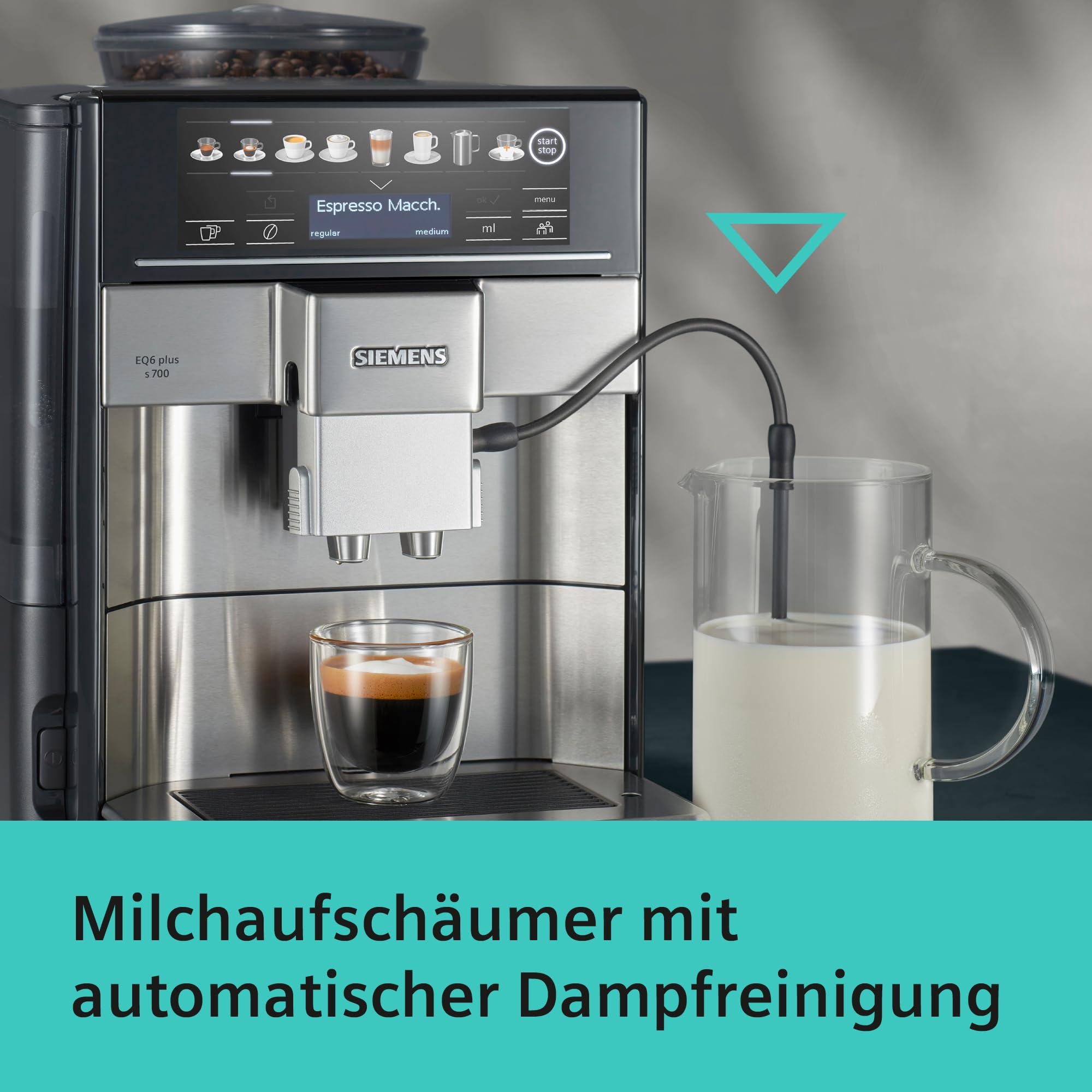 Kaffeevollautomat EQ6 plus s700 mit Milchsystem und Keramikmahlwerk, 12 Getränke, automatische Milchsystem-Reinigung, Edelstahl