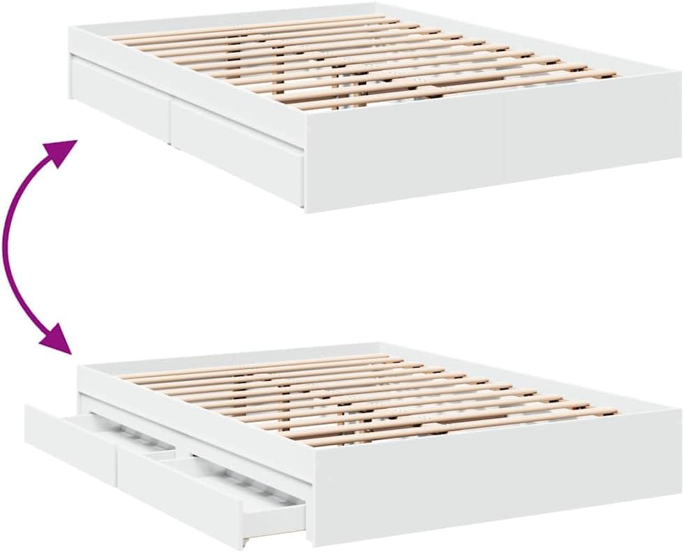 vidaXL Bettgestell, Bett mit Schubladen für Schlafzimmer, Bettrahmen mit Lattenrost, Schlafzimmerbett Doppelbett, Weiß 120x200cm Holzwerkstoff