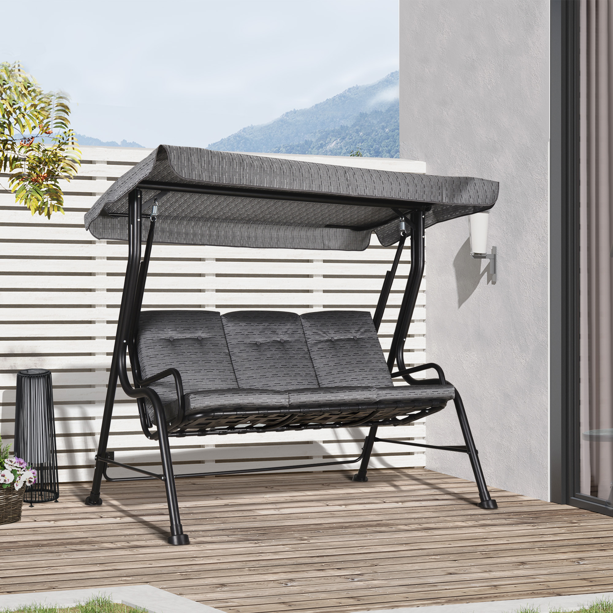 Outsunny Hollywoodschommel 3-zitten tuinschommel verstelbare zonnedak Textileen