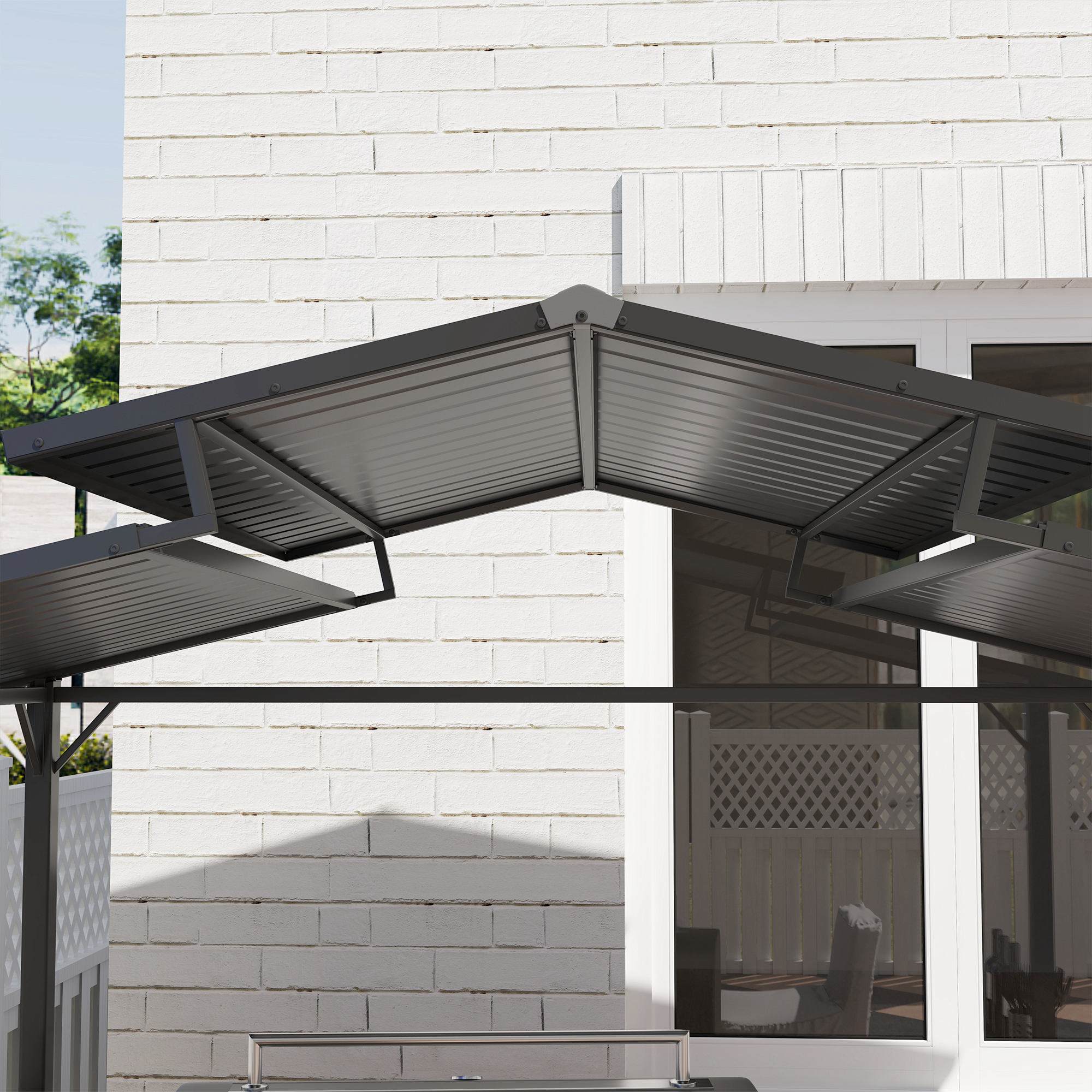 Grillpaviljoen 250 x 160 x 250 cm Waterdicht Tuinpaviljoen met Dubbellaagdak en Zijplanken, Zwart