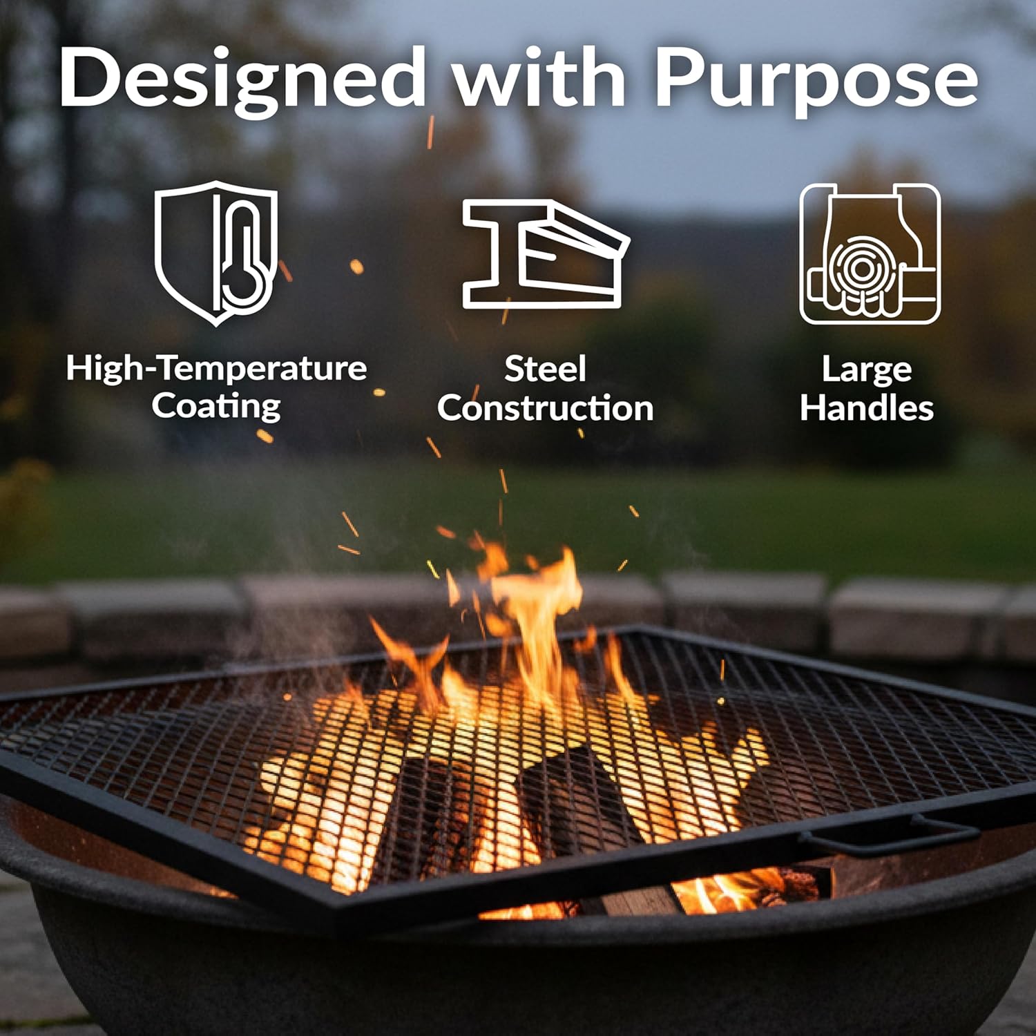 Sunnydaze Square Fire Pit Grill Grate - Campfire Grill Grate Over Fire Pit - BBQ Cooking Replacement Rack with Handles - 40 Inch