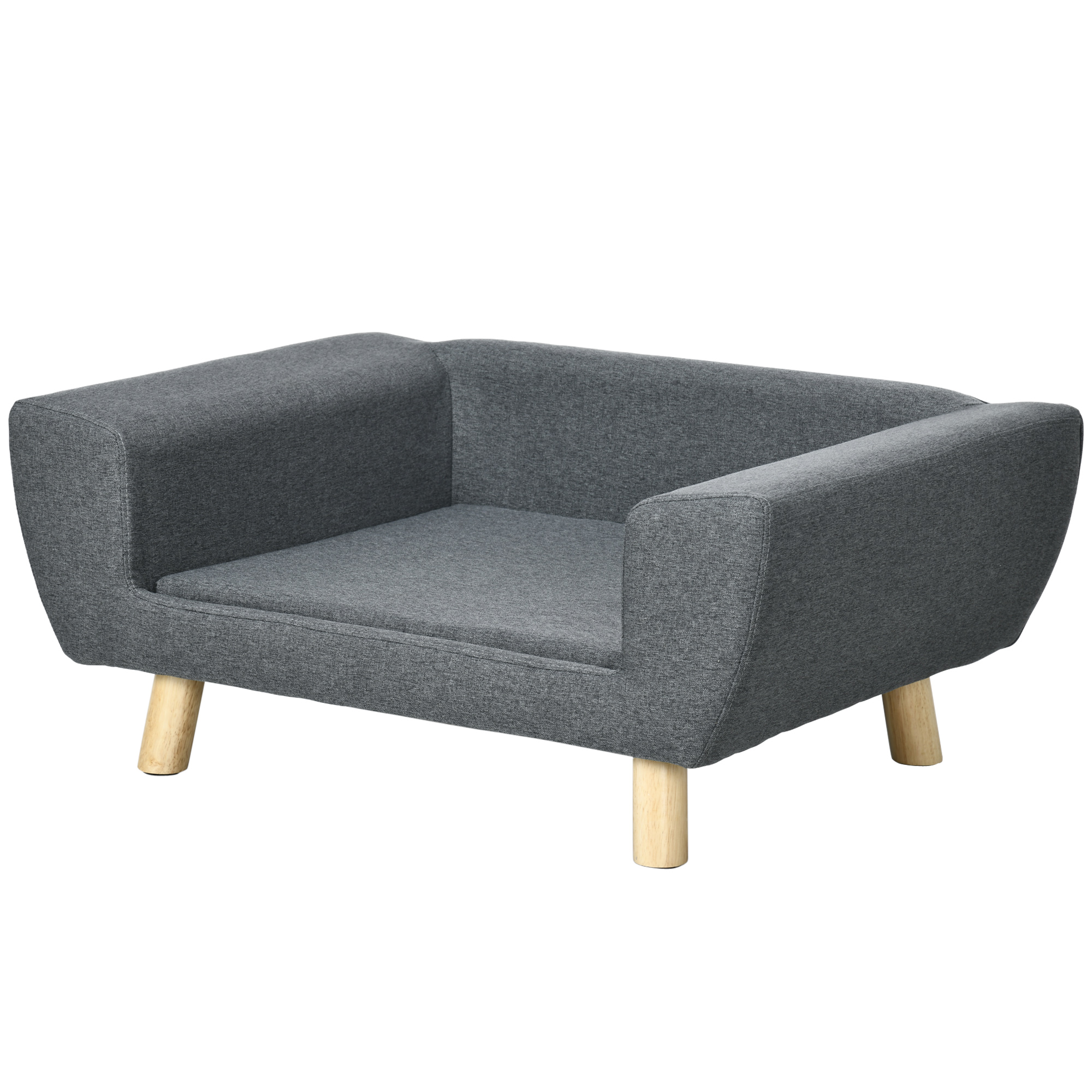 PawHut Hundesofa Katzensofa skandinavisches Design flauschiges Kissen Massivholzbeine 87 x 61 x 36 cm Polyester Grau