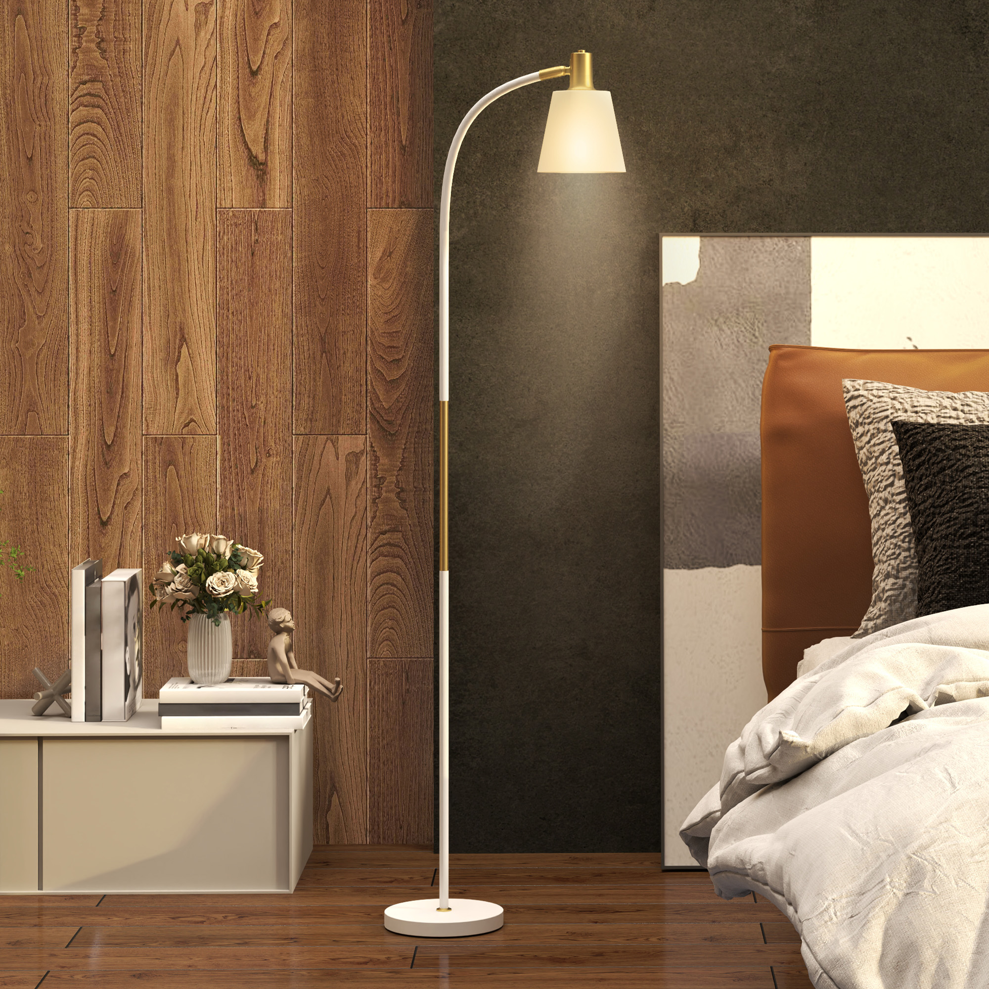 HOMCOM Stehlampe für das Wohnzimmer verstellbar in der Höhe 127-160 cm mit Schalter, E27-Fassung, Weiß