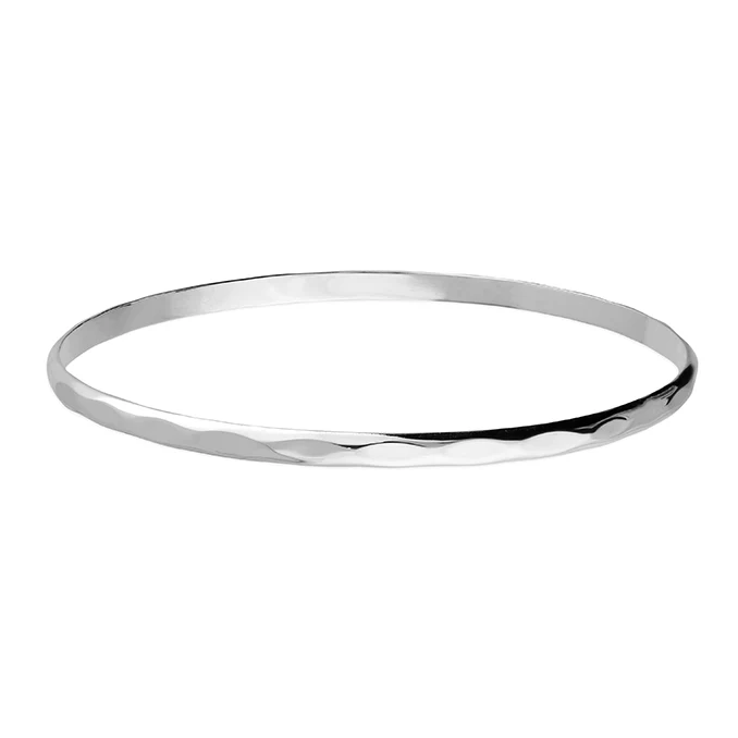 Narrow Faceted Solid Sterling Silver Bangle