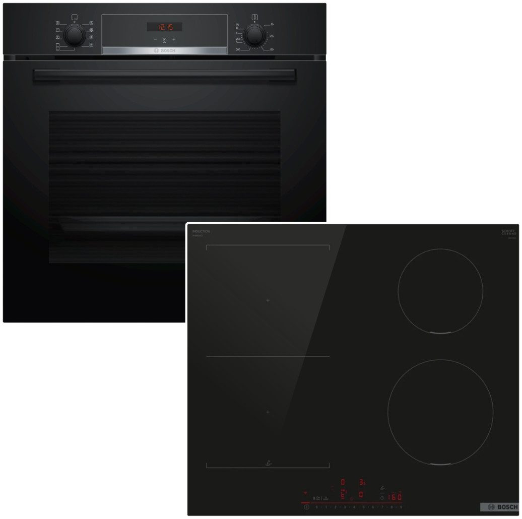 Backofen-Set Schwarz Hydrolyse Teleskopauszug + Induktionskochfeld HomeConnect