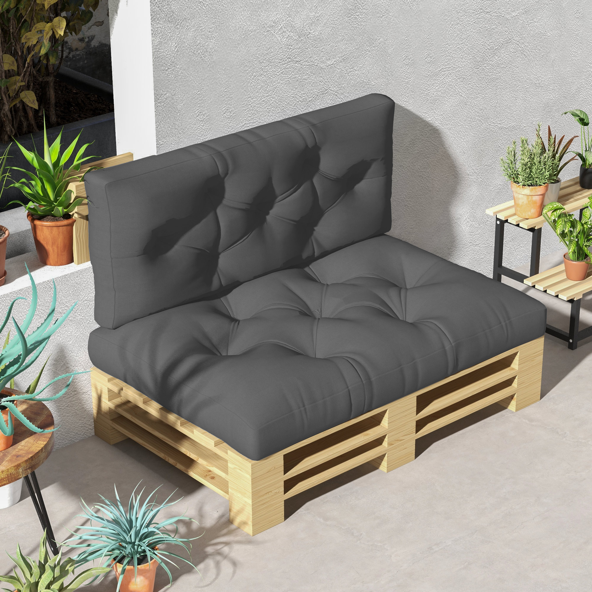Outsunny Sitzpolster Sitzkissen Polsterauflage, mit Knopfheftung, 120 x 80 x 12 cm, Grau