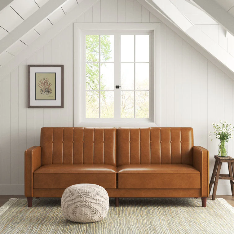 Faux Leather Convertible Sofa Bed Modern Sleeper Couch