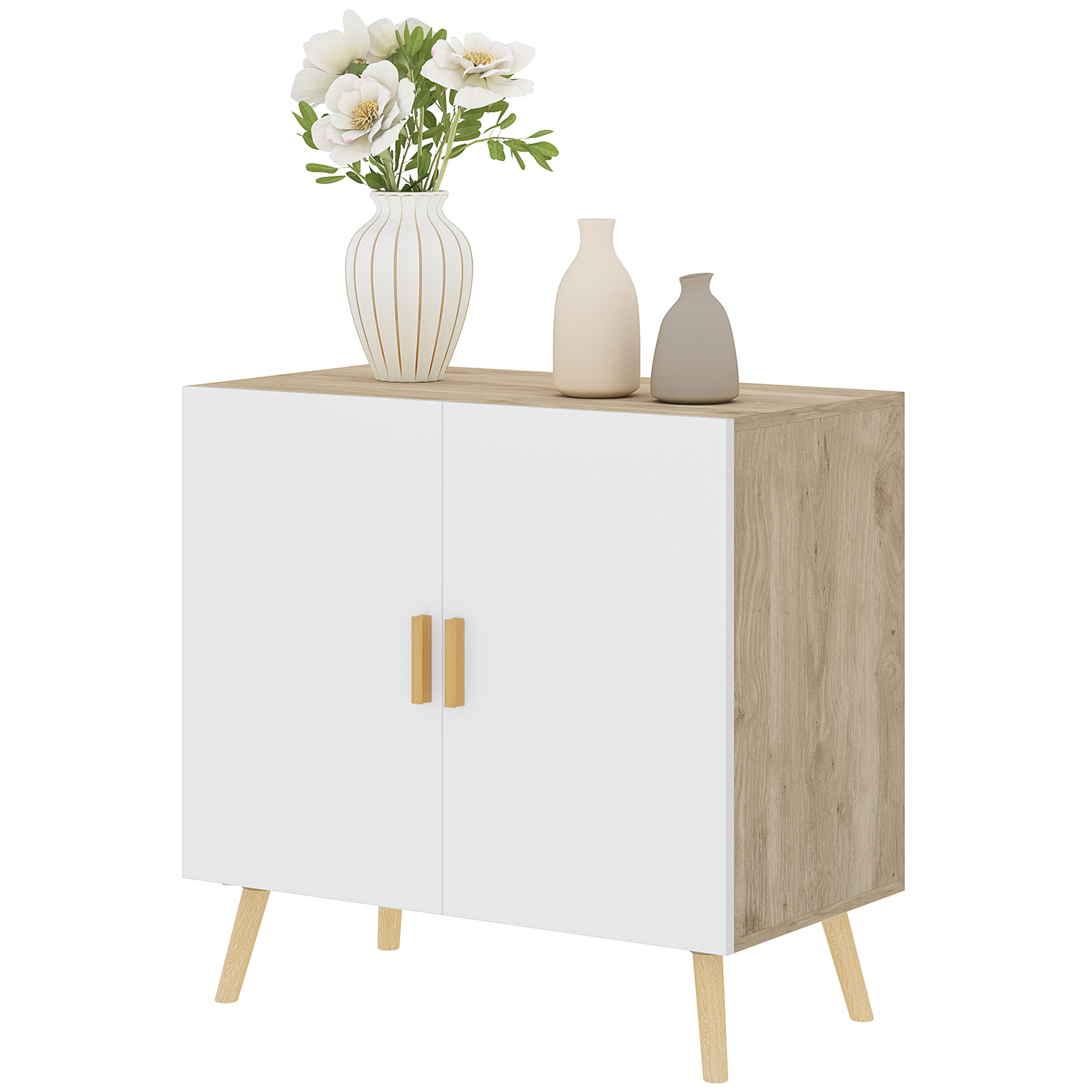 HOMCOM Mobile Multiuso mit 3 verstellbaren Regalen und erhöhter Basis, aus Holz, 76x41.2x74 cm, Weiß und Eiche