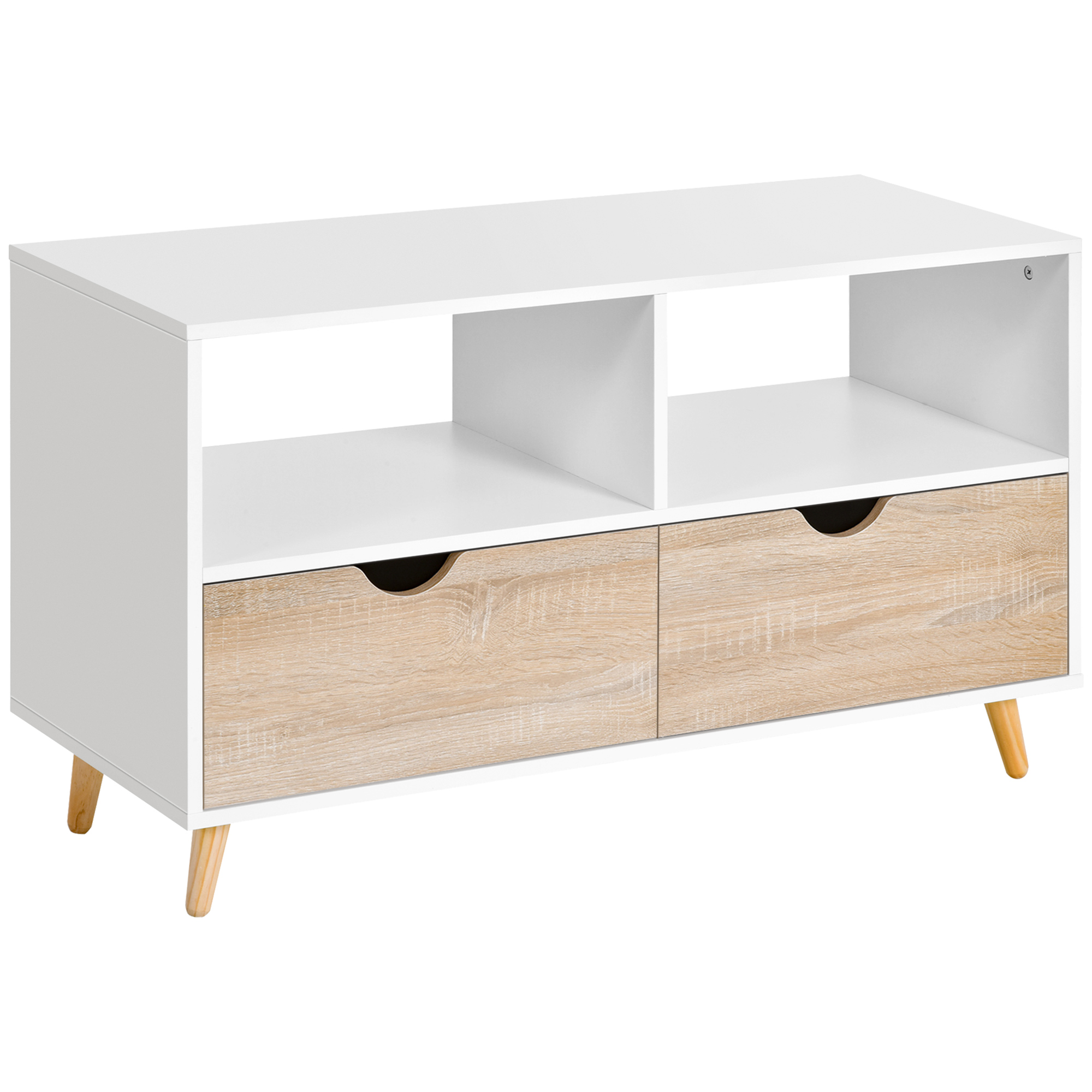 HOMCOM TV-Schrank, TV-Kommode mit Schubladen, Offene Regale, Holz, 99 x 39 x 58 cm, Weiß