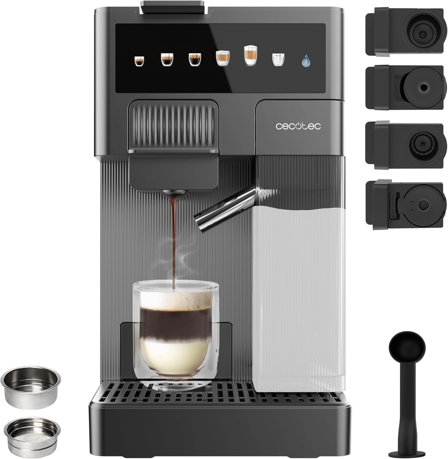 Cecotec Macchina per Caffè Espresso - Macchina Caffè a Capsule FreeStyle Latte T. 1350W, 20Bar, Serbatoio 1,6L di Acqua e 400ml di Latte, Compatibile con Caffè Macinato, Dolce Gusto, Nespresso e K-Fee