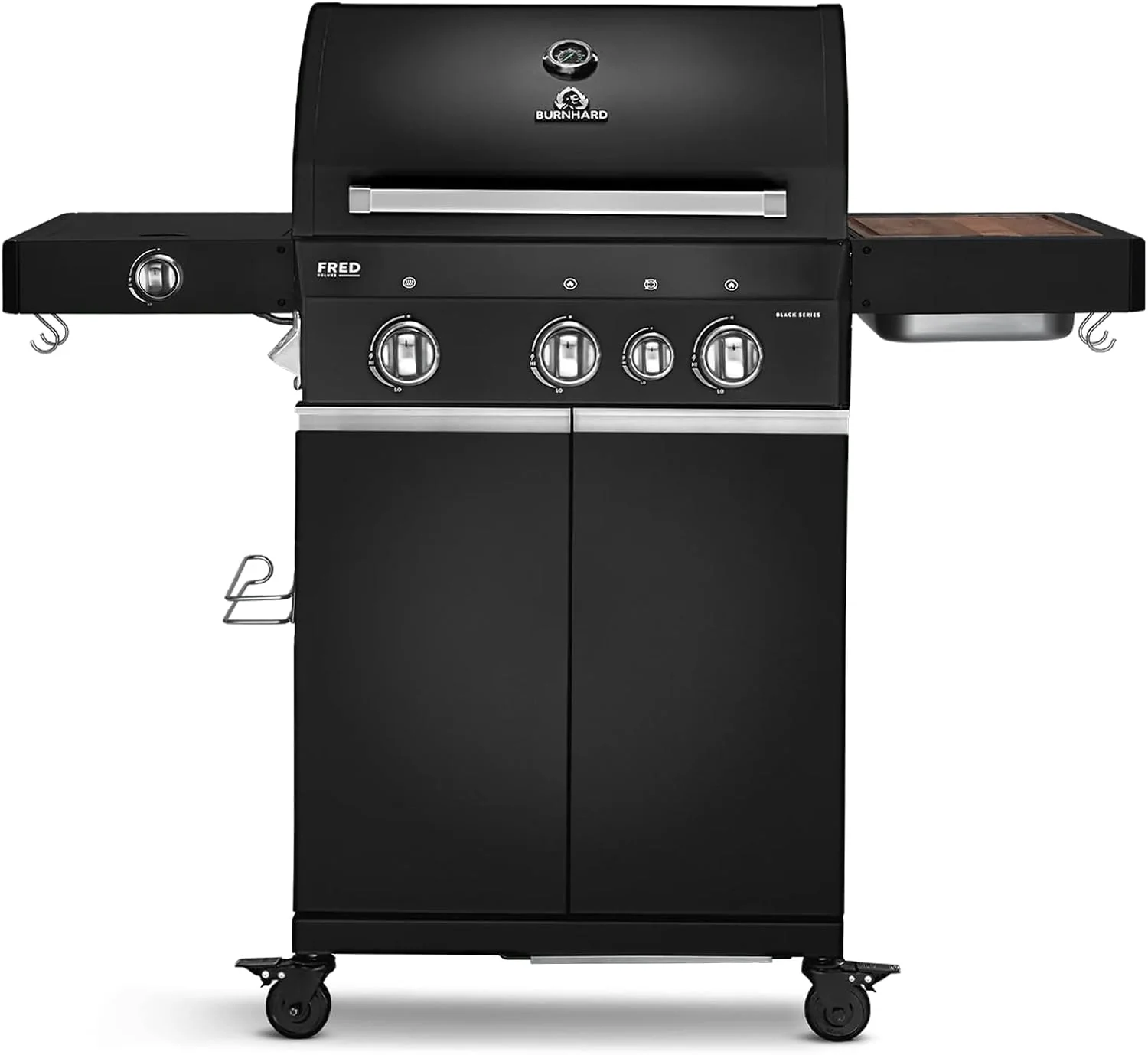 BURNHARD Kochfeld, Schwarz, Gasgrill 3-Brenner inkl. BACKBURNER, 900°C Infrarot-Keramikbrenner, Seiten, Gusseisen-Grillrost