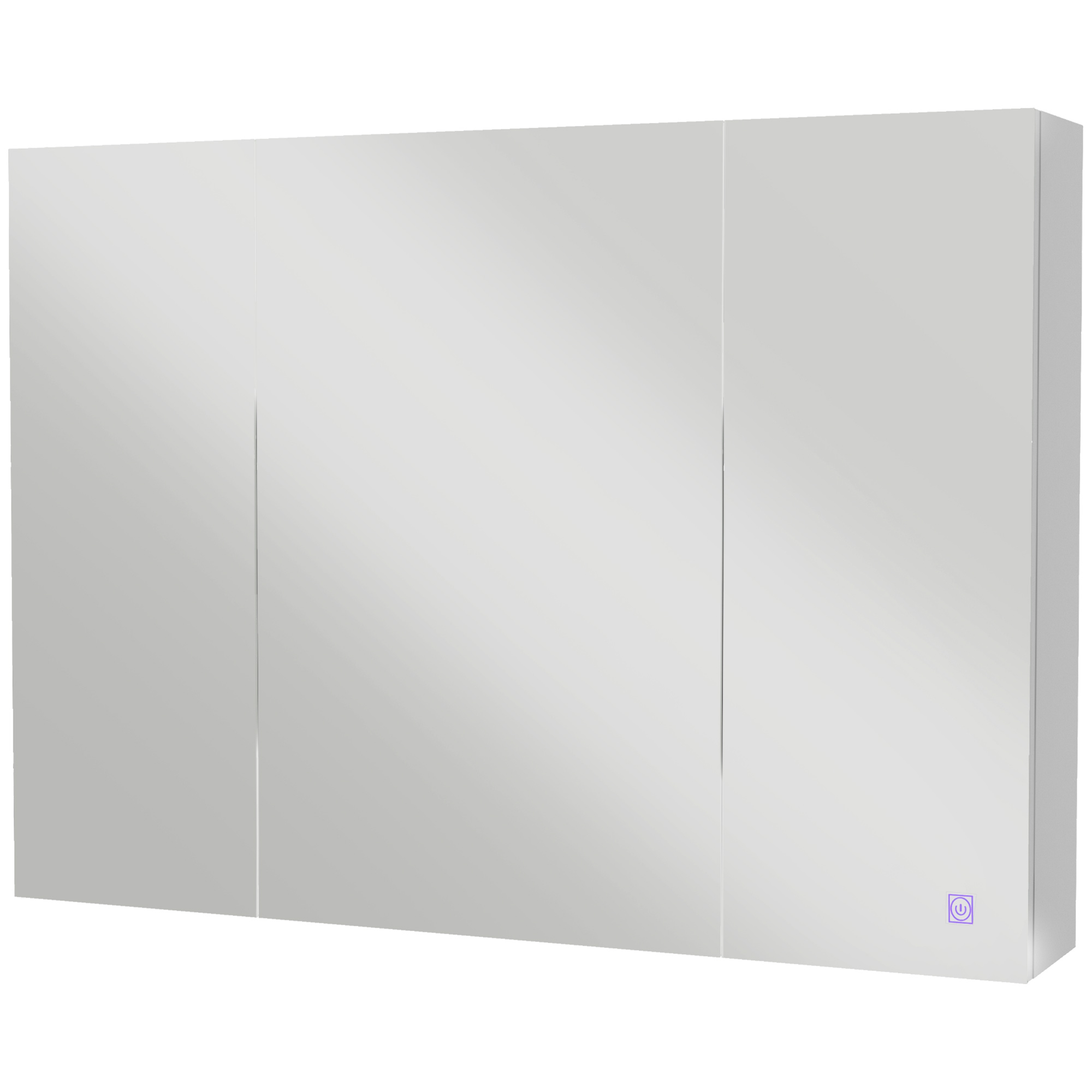 kleankin Wandmontierter LED-Badezimmerspiegelschrank 2-in-1, 3 Türen, Abm. 90L x 15B x 65H cm
