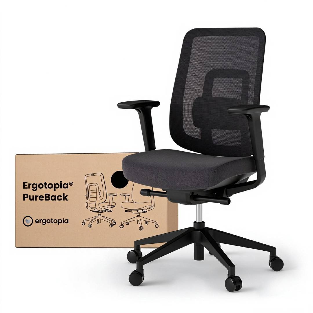 Ergonomischer Bürostuhl PureBack mit 4D-Armlehnen und Synchronmechanik, Netzrücken und verstellbarer Sitzhöhe, schwarz