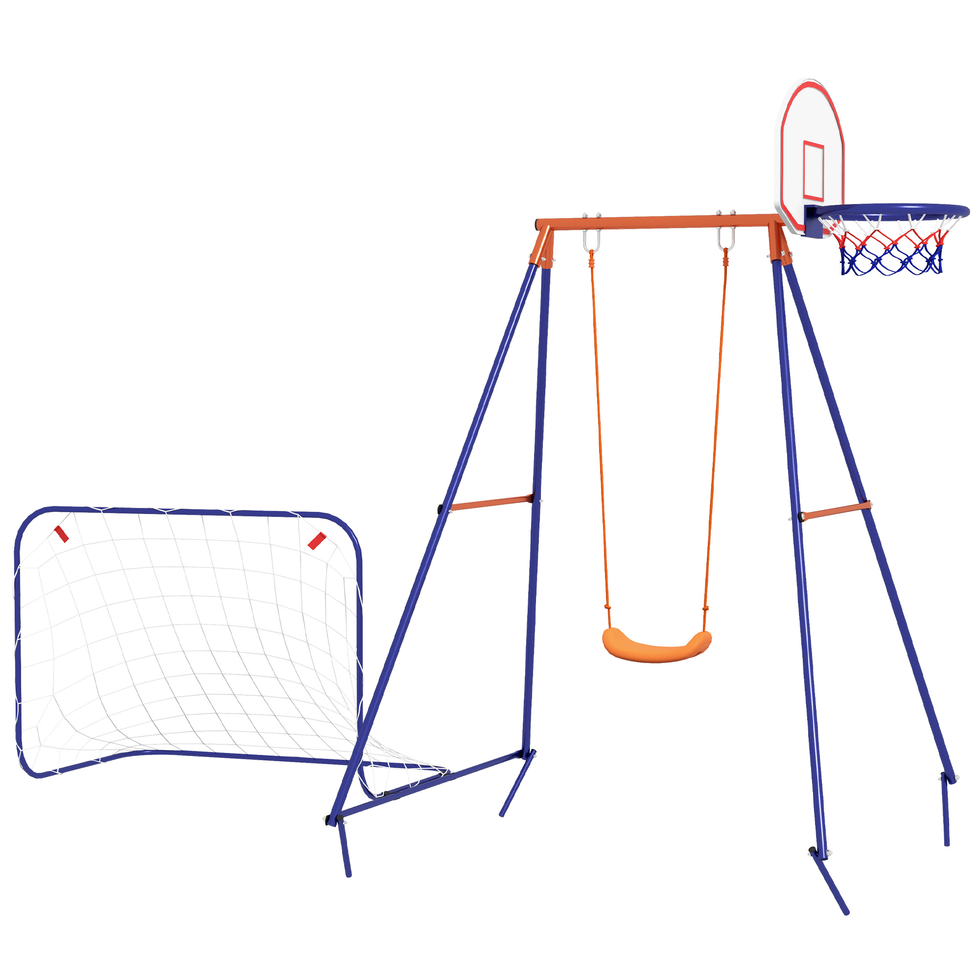Outsunny Kinderschaukel-Set, Fußballtor, Basketballkorb, für 3 bis 8 Jahre, Stahlgestell