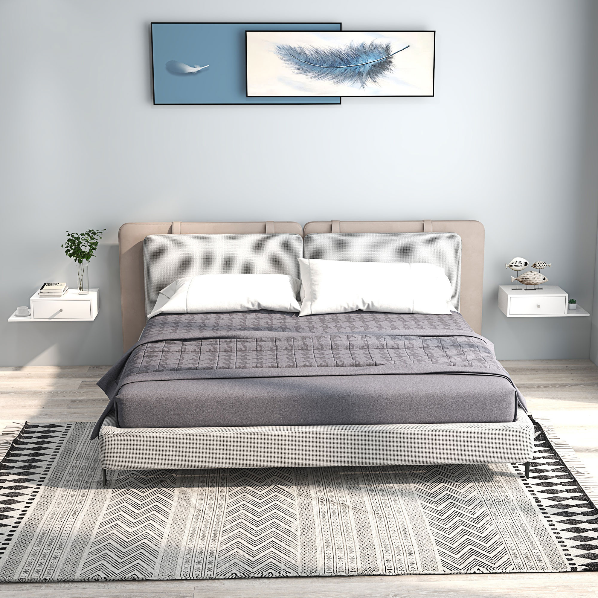 HOMCOM Set von 2 Wand-Nachttischen - Set von 2 Nachttischen - Seitenregal und Schublade - 55B x 30T x 15H cm weiß MDF