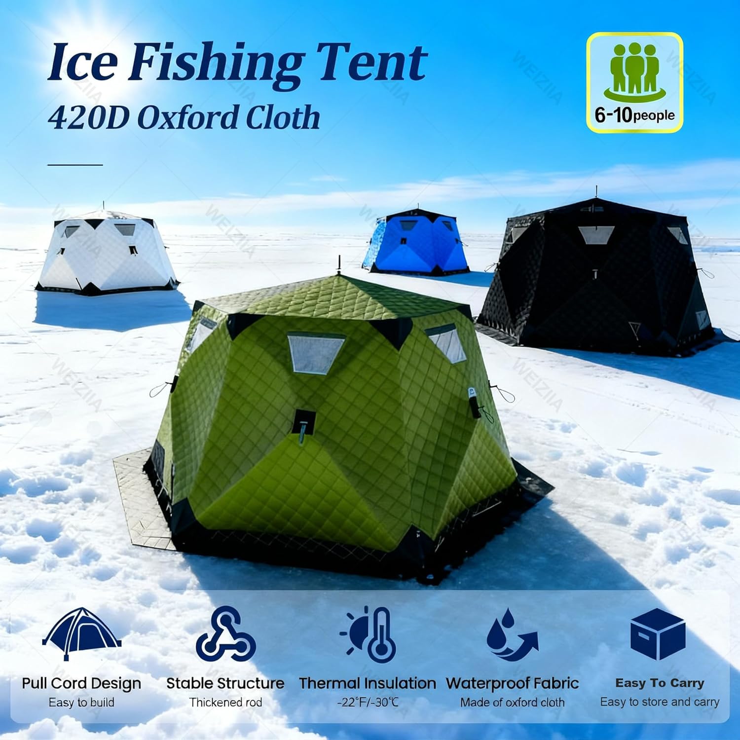 Instant Pop Up Eisangeln Shelter Isoliertes Sechseck Zelt für 6-10 Personen mit Herd Jack Portable Shanty