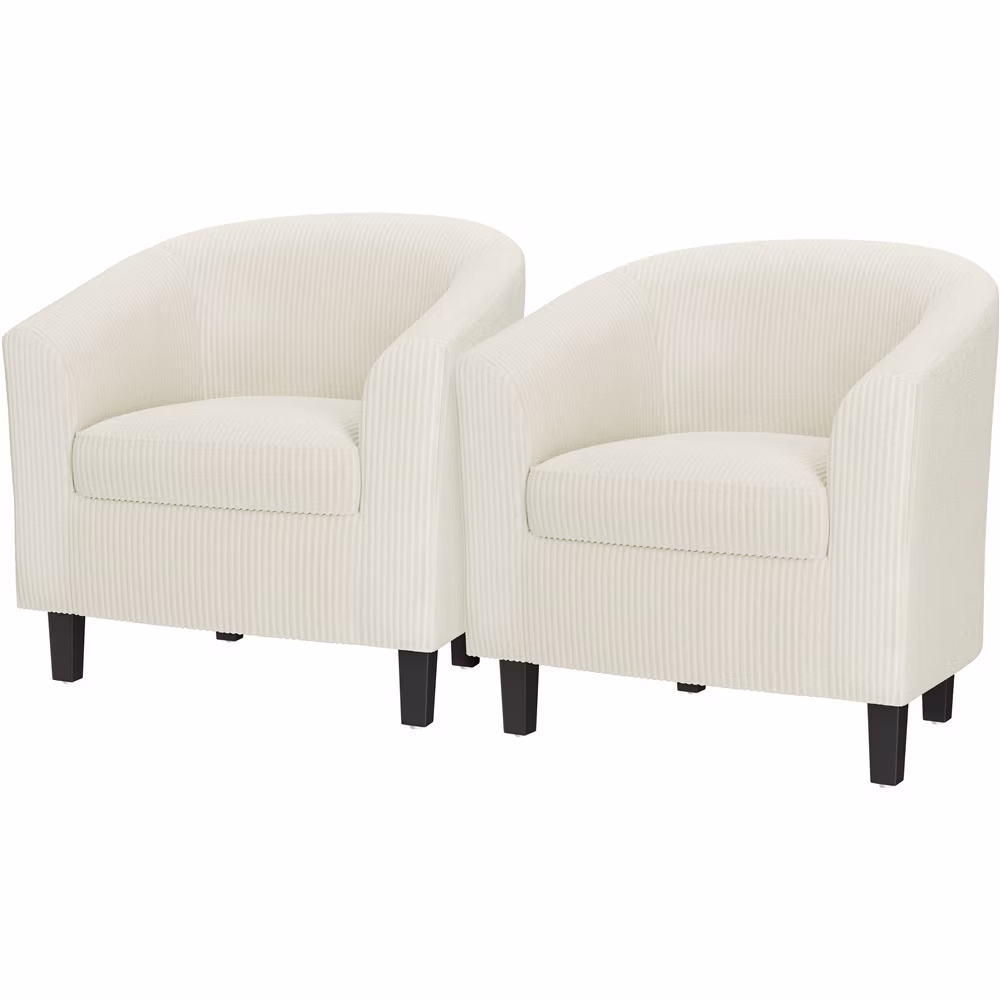 Renwick Faux Leather Barrel Accent Chair for Living Room, Set of 2, Black