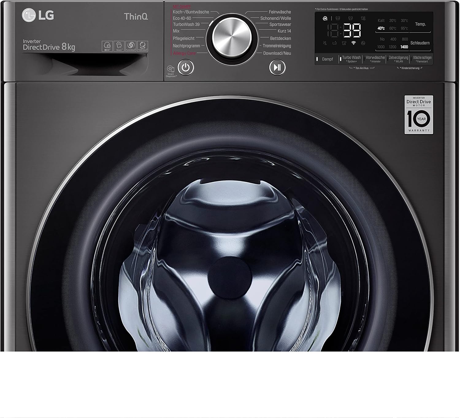 LG F4WV7080, Klasse A, Frontlader-Waschmaschine 8 kg, 1400 U/Min, AI Direct Drive, Wi-Fi, Tiefenreinigung mit Dampf, Groe Kapazitt, TRIPLE A, Auentür aus Sicherheitsglas, 62 x 60 x 85 cm Wei