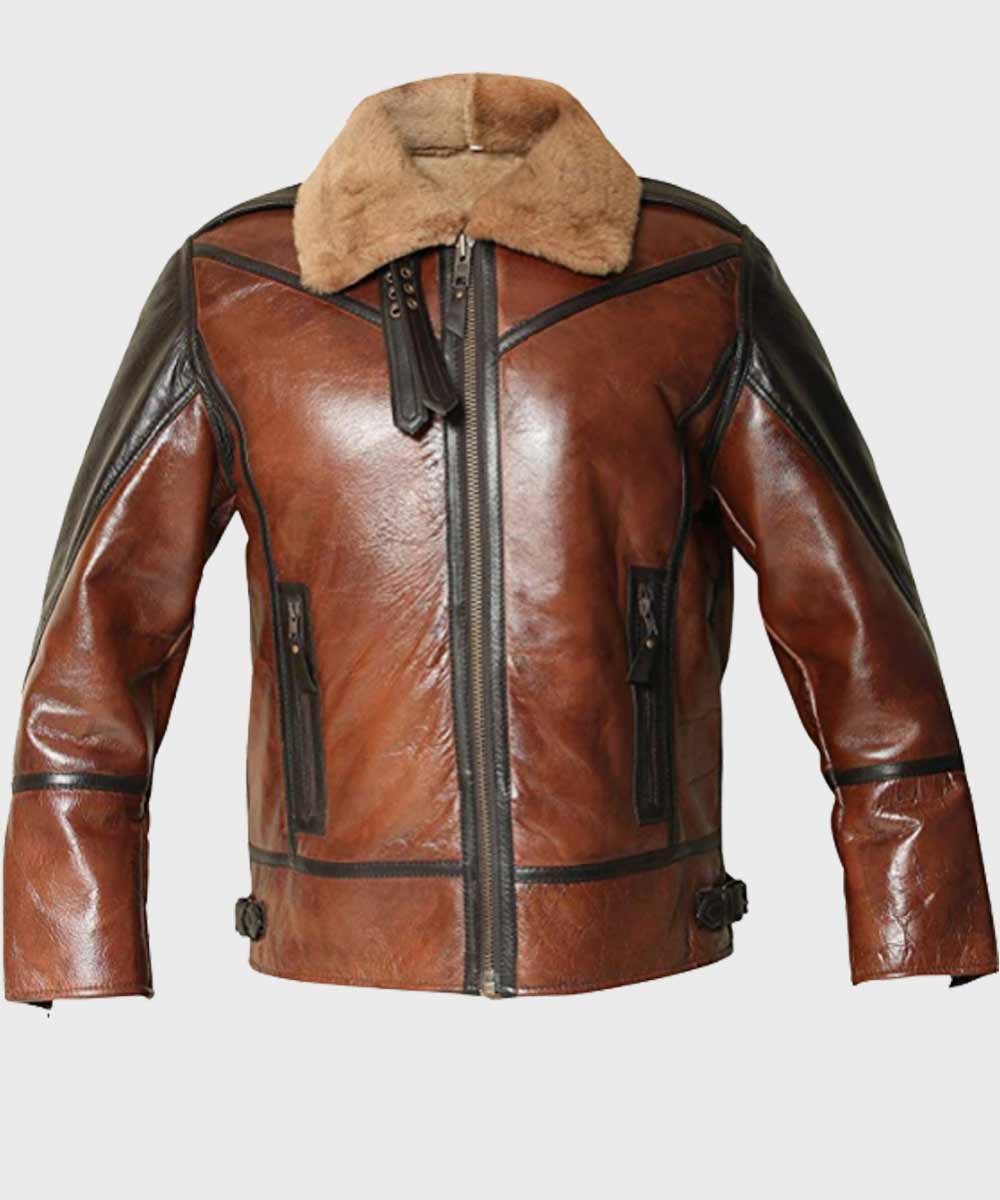 Mens Aviator B3 Brown Distressed Shearling Jacket