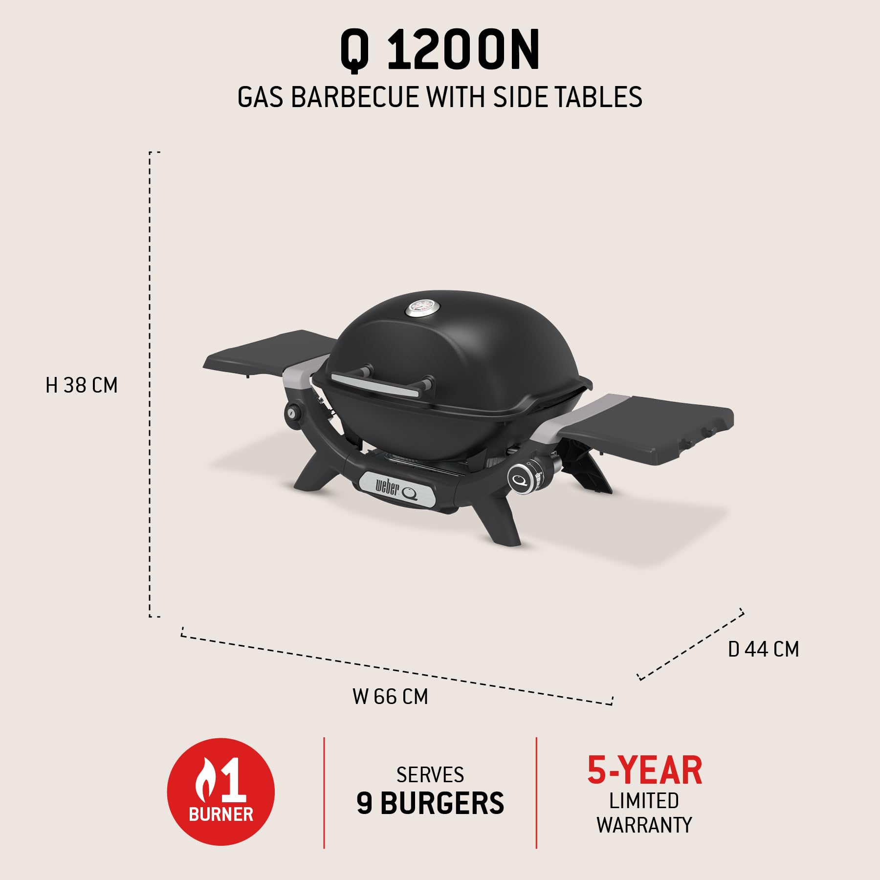 Weber Q 1200N Gasgrill mit Seitentischen kompakt und tragbar für Balkon Garten Camping Outdoor BBQ