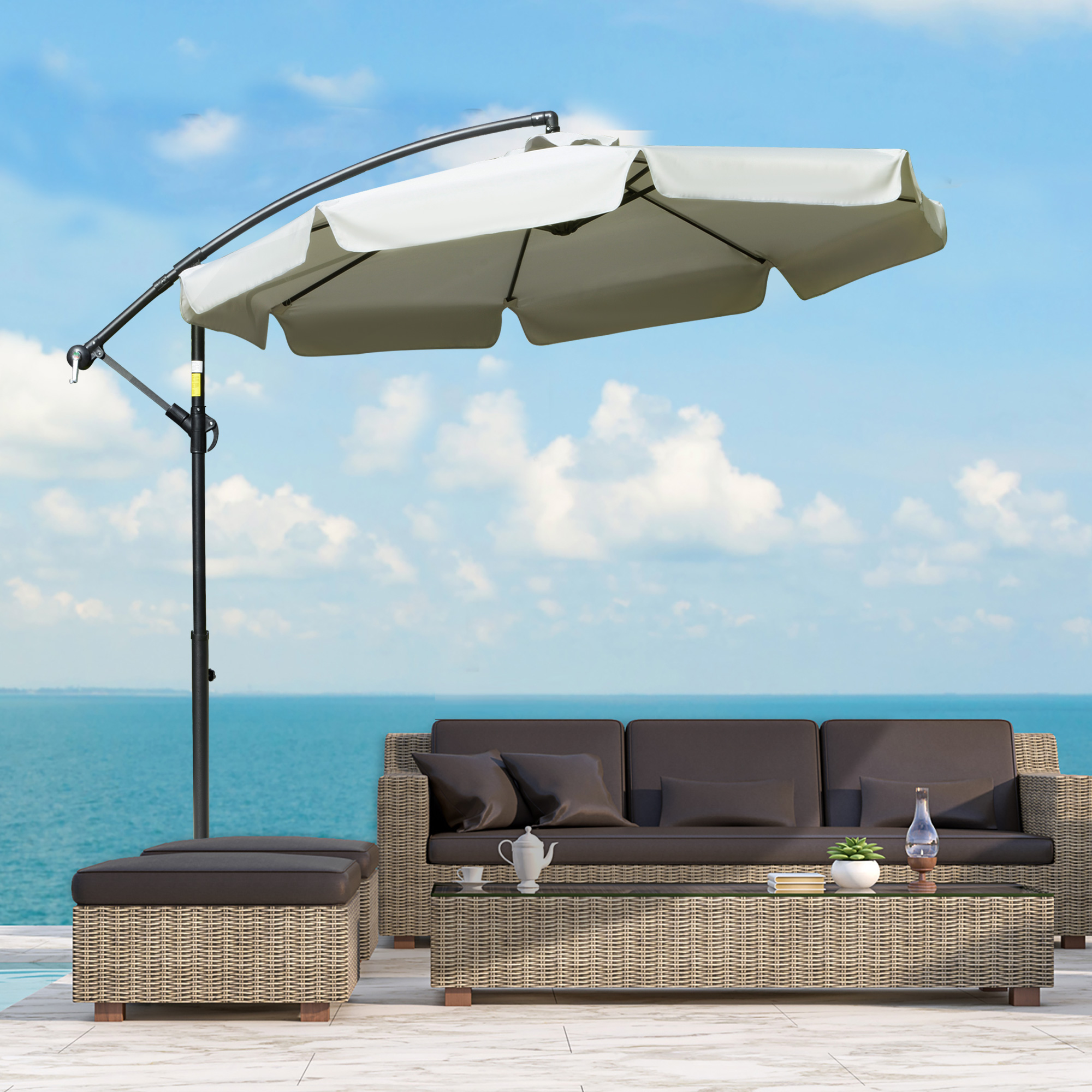 Outsunny Sonnenschirm mit Schwenkarm aus Metall und Polyester mit Kurbel, Ø2,7x2,7 m, Beige