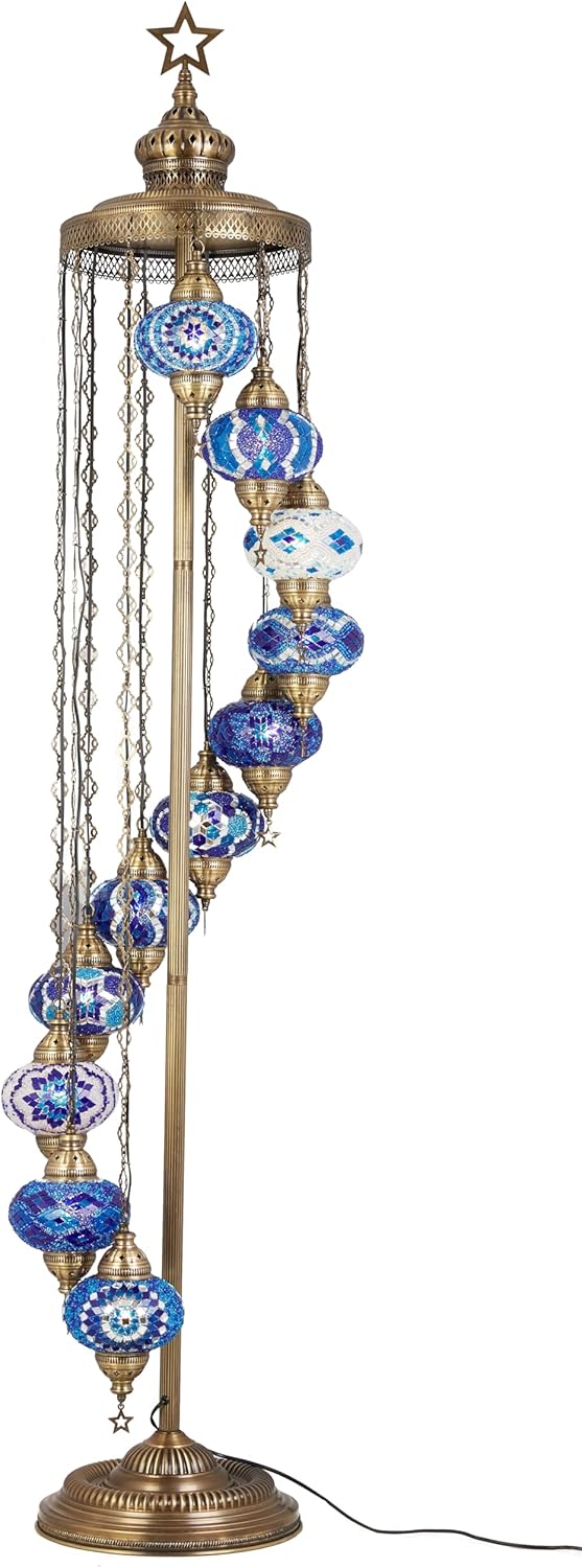 DEMMEX Moroccan Turkish Mosaic Floor Lamp with 11 Balls, Height 210 cm Boho Decorative with Colorful Balls, Handmade in Turkey