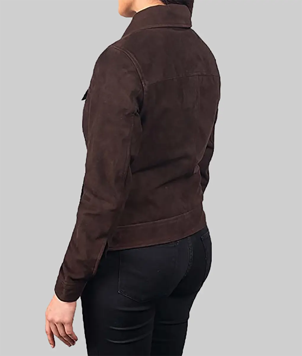 Scarlett Dark Brown Suede Trucker Jacket
