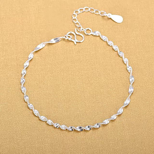 Sterling Silver Bead Anklet with a Glossy Surface