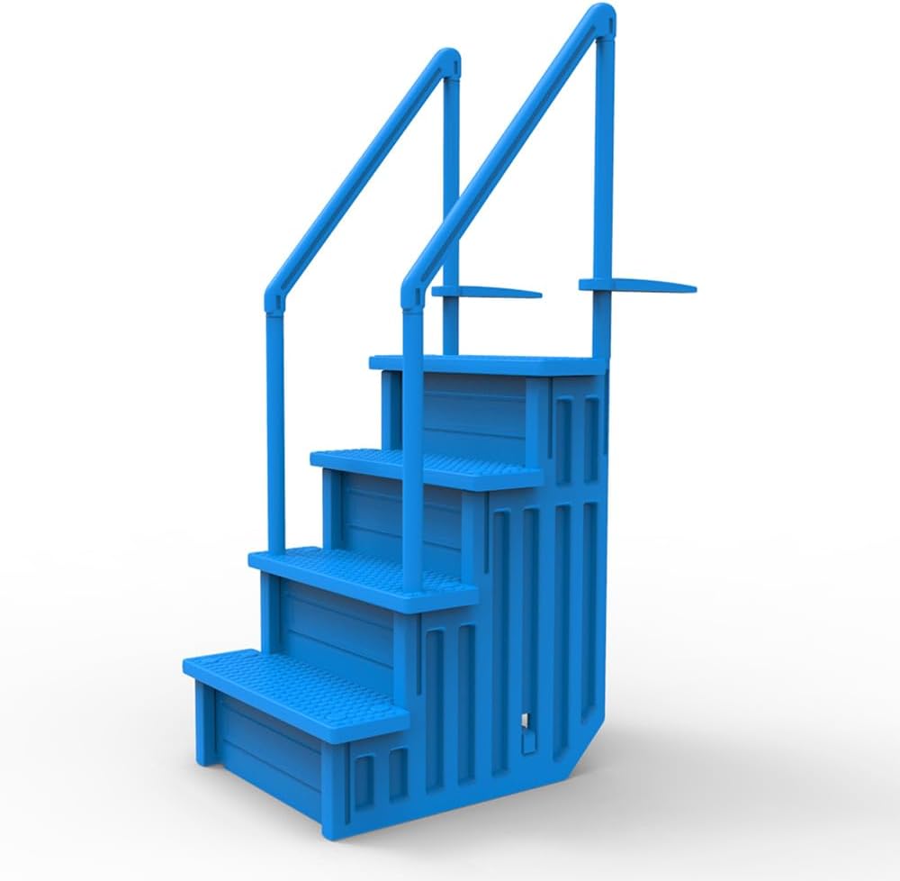 Select Anti Slip in Pool Steps | Gray | for Above Ground Swimming Pools | Can Mount to Decks 48&prime;&prime; to 54&prime;&prime; H | Safety Stairs Capacity Up to 300 lbs
