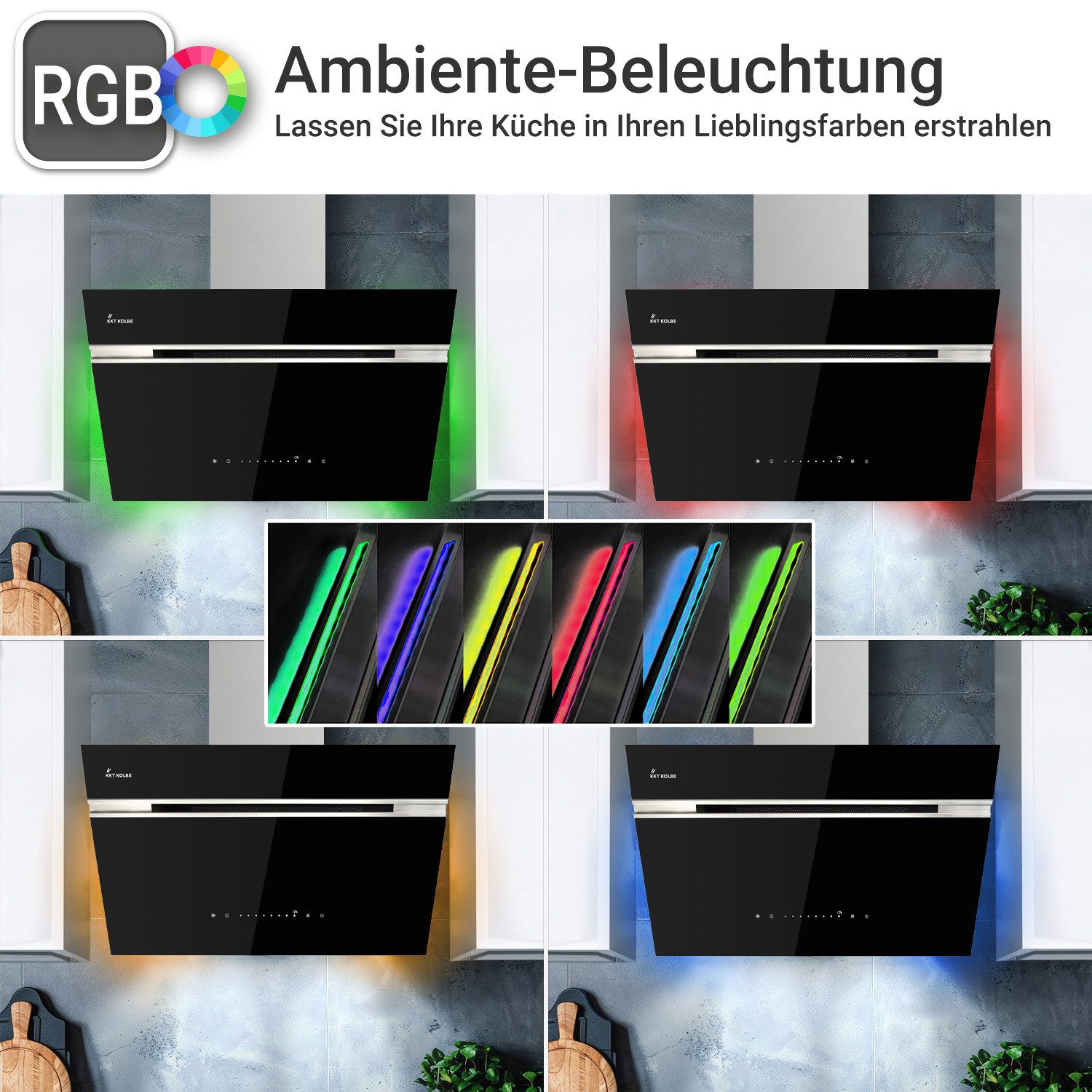 Wandhaube Dunstabzugshaube 60cm AURORA6005SE RGBW Ambientebeleuchtung