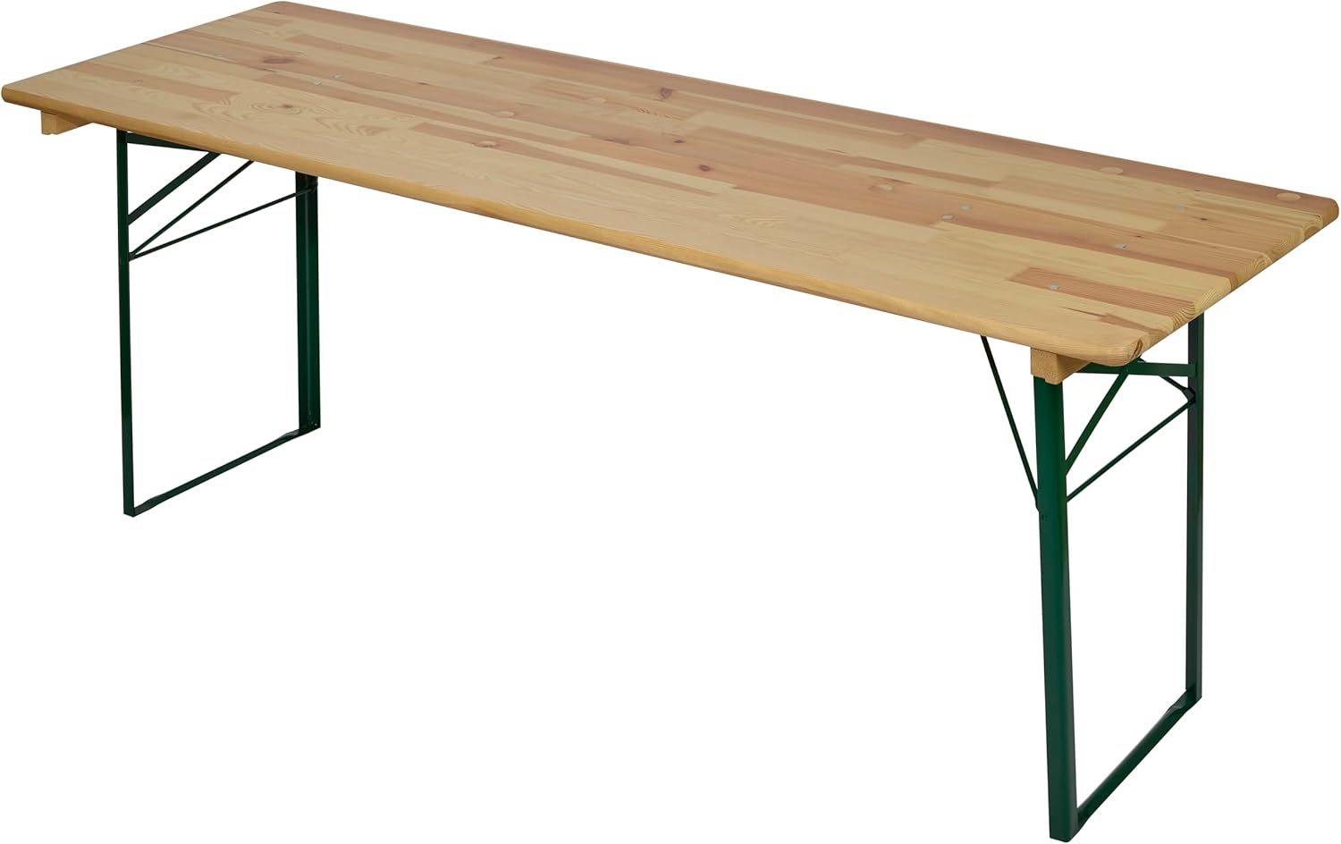 METRO Professional Bierzeltgarnitur, 3-TLG. Gartenmöbel Set, 1 Bier-Tisch 220 x 70 cm, 2 Bierbänke 220 x 25 cm, Klappbar, Naturbraun/Grün