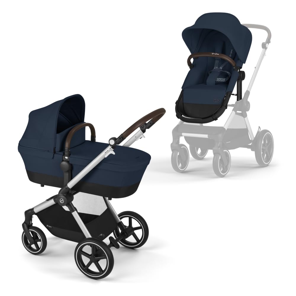 CYBEX Gold Kinderwagen EOS Lux 2-in-1 mit Babyschale Aton B2 i-Size und Babyschalen-Adapter, Reisesystem, Ab Geburt bis 22 kg (ca. 4 Jahre), Moon Black (Schwarz)