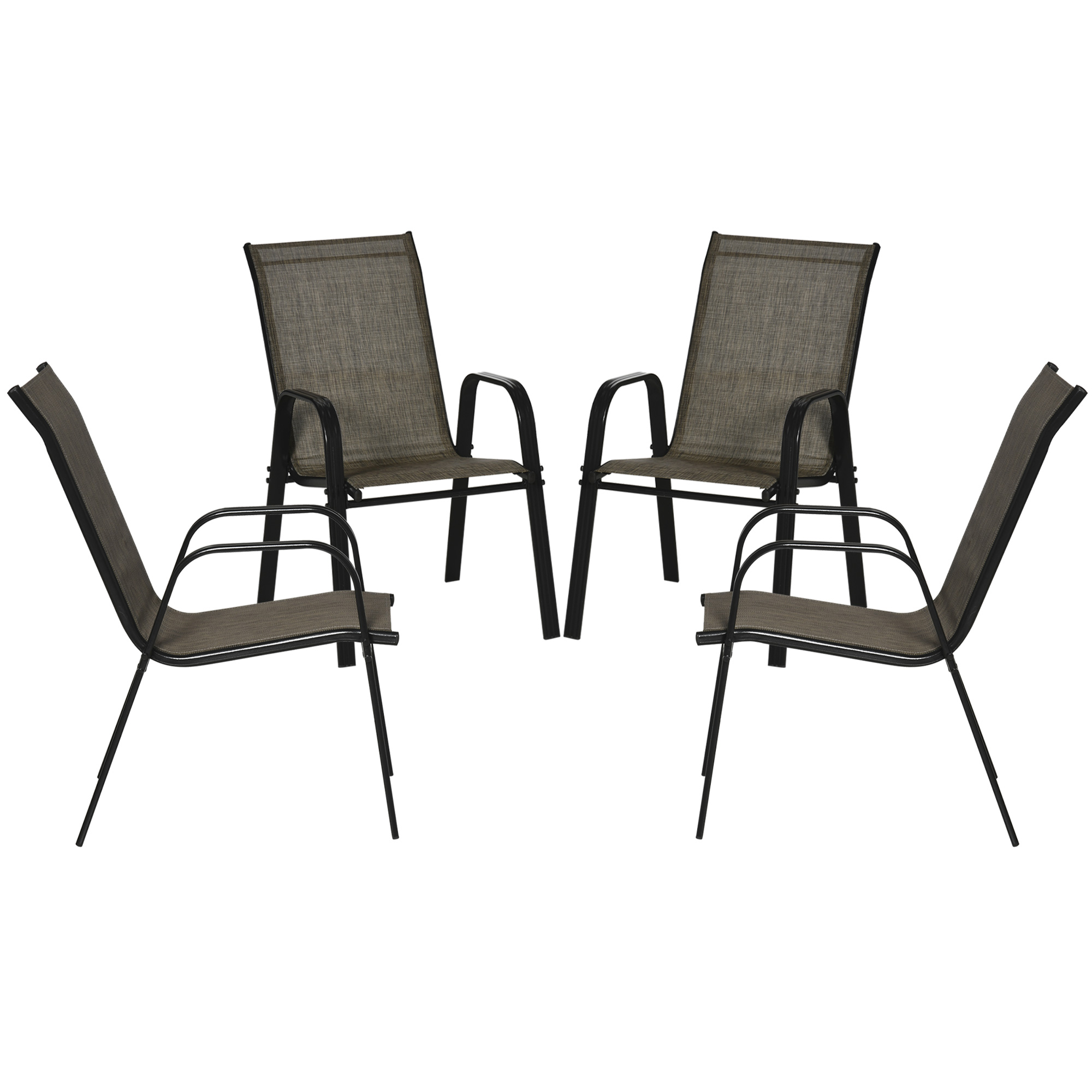 Outsunny Gartenstuhlset 4 Stück, Stapelbare Gartenstühle aus Metall und atmungsaktivem Netzgewebe, Braun