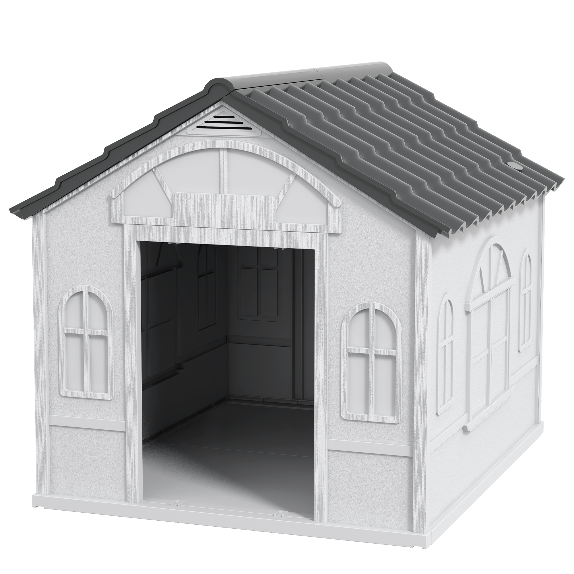 PawHut Hundehütte mit Satteldach, wetterfest, Kunststoff, 65 x 75,7 x 63 cm, Grau