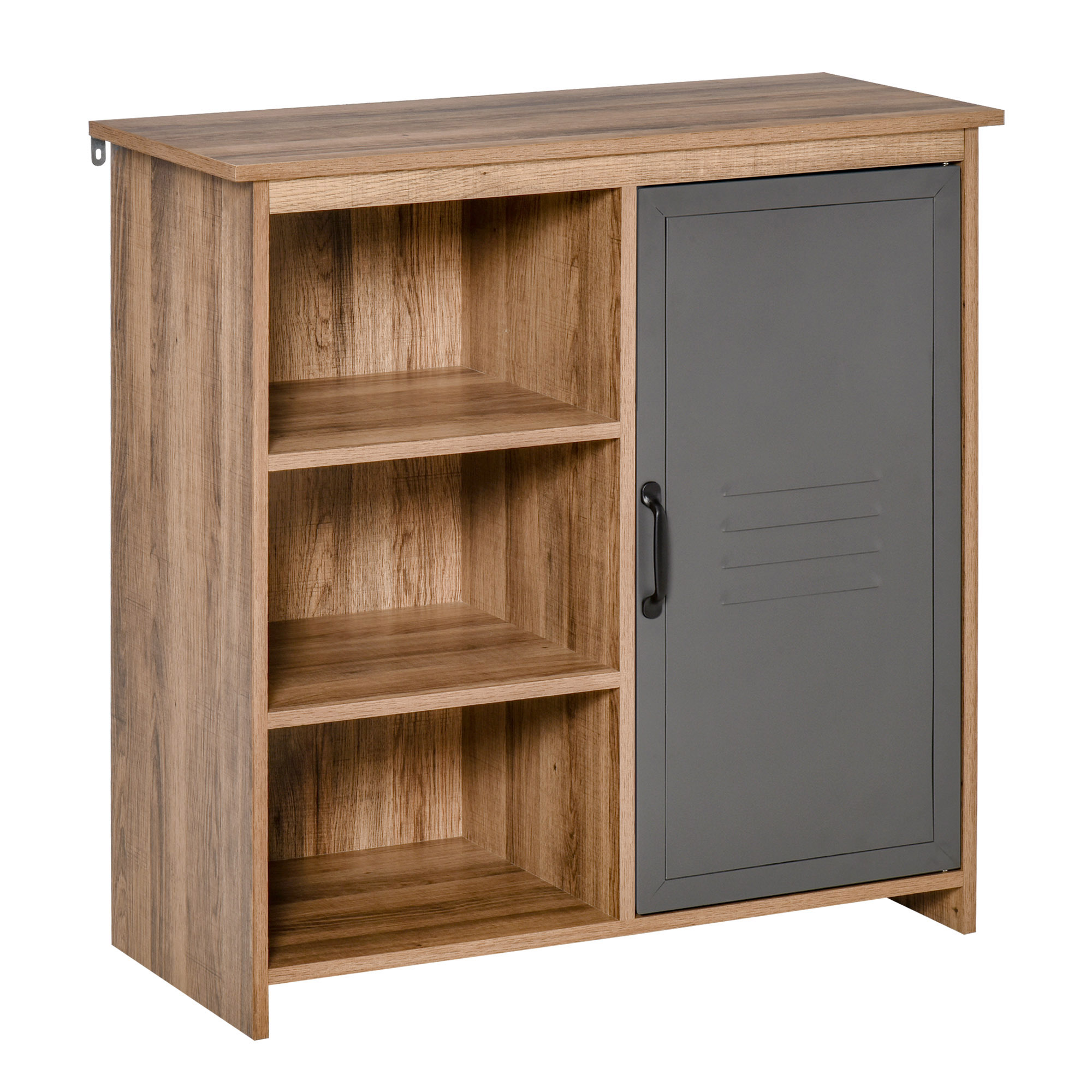 HOMCOM Mehrzweckschrank mit Regalen und Schrank aus Holz mit Metalltür, Möbel für Wohnzimmer und Küche, 80x35x82cm, Braun Grau