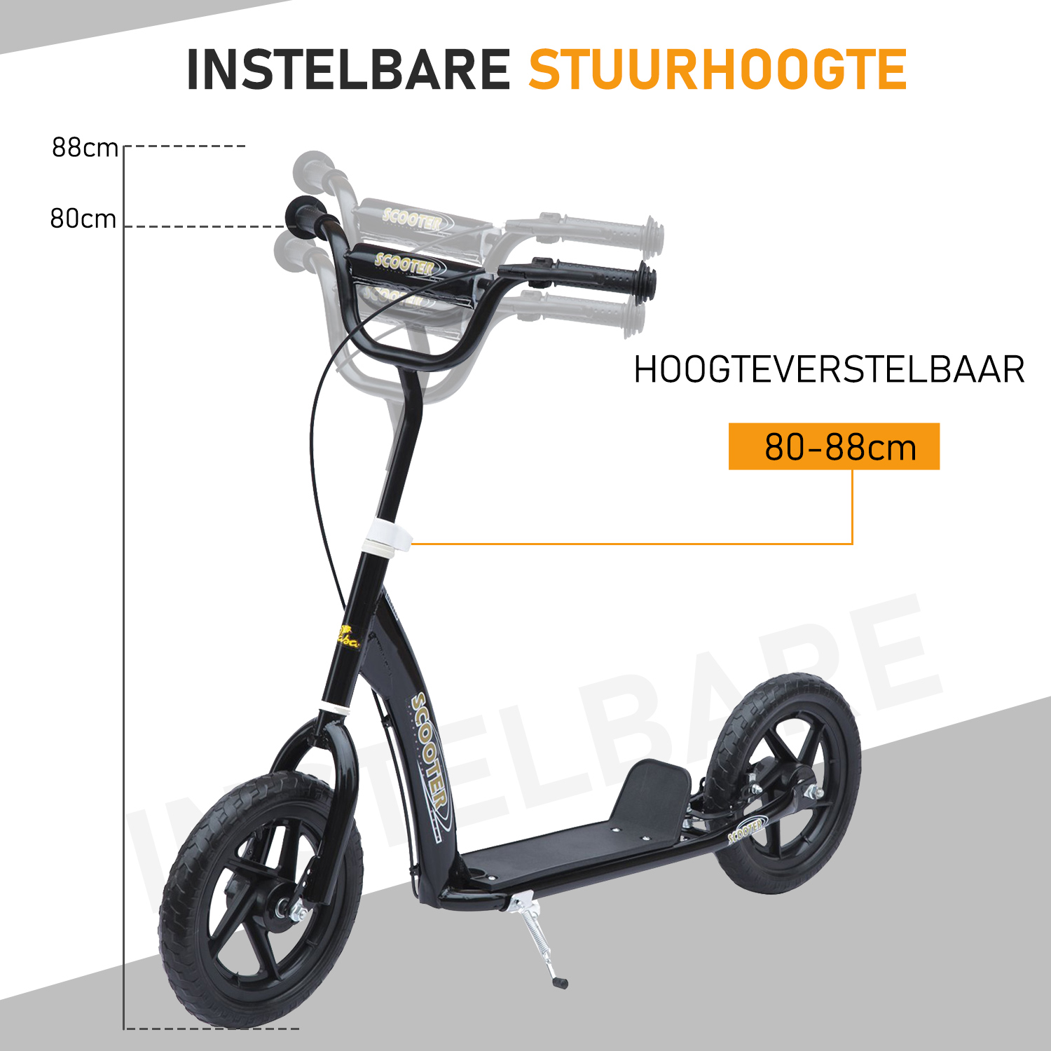 kinderstep scooter step stadsscooter kinderscooter kickboard 12 inch zwart 120 x 52 x 80-88 cm