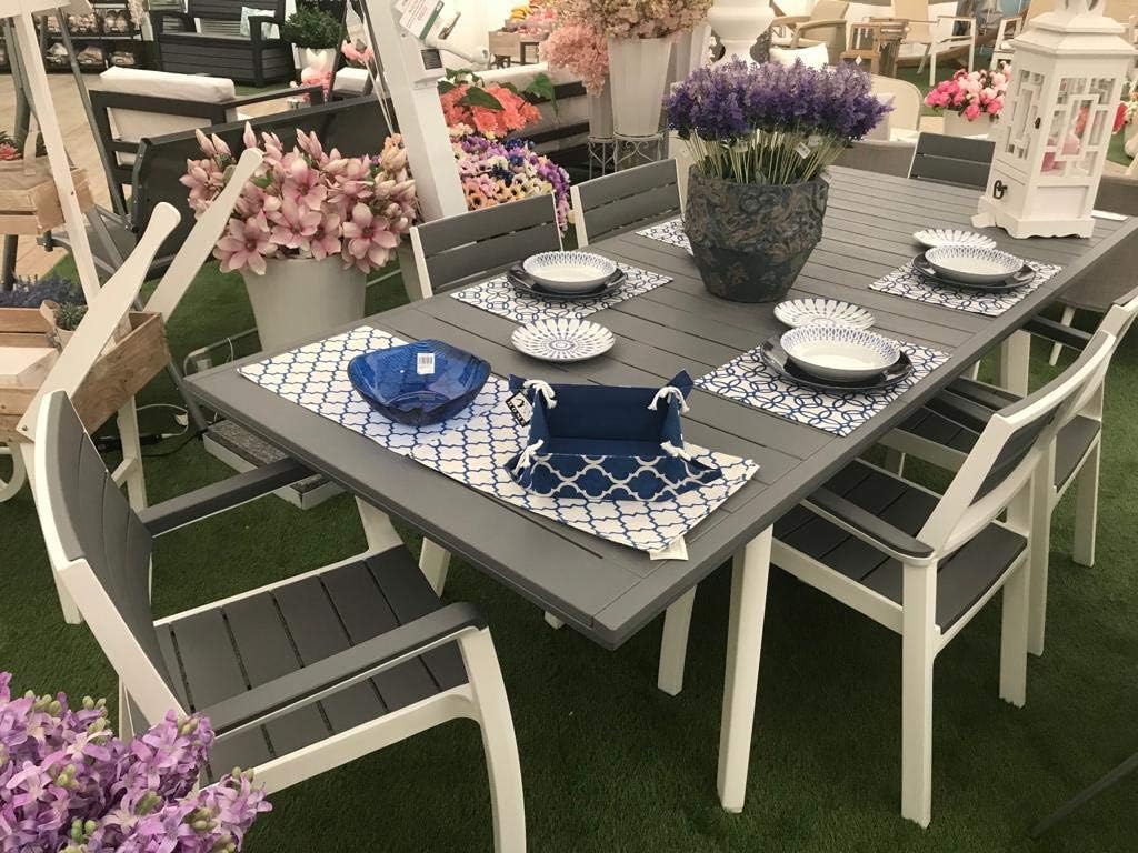 XONE Keter Harmony Resin Table Set (160/240 x 100 x H74 cm) and 6 Armchairs Wood Mould
